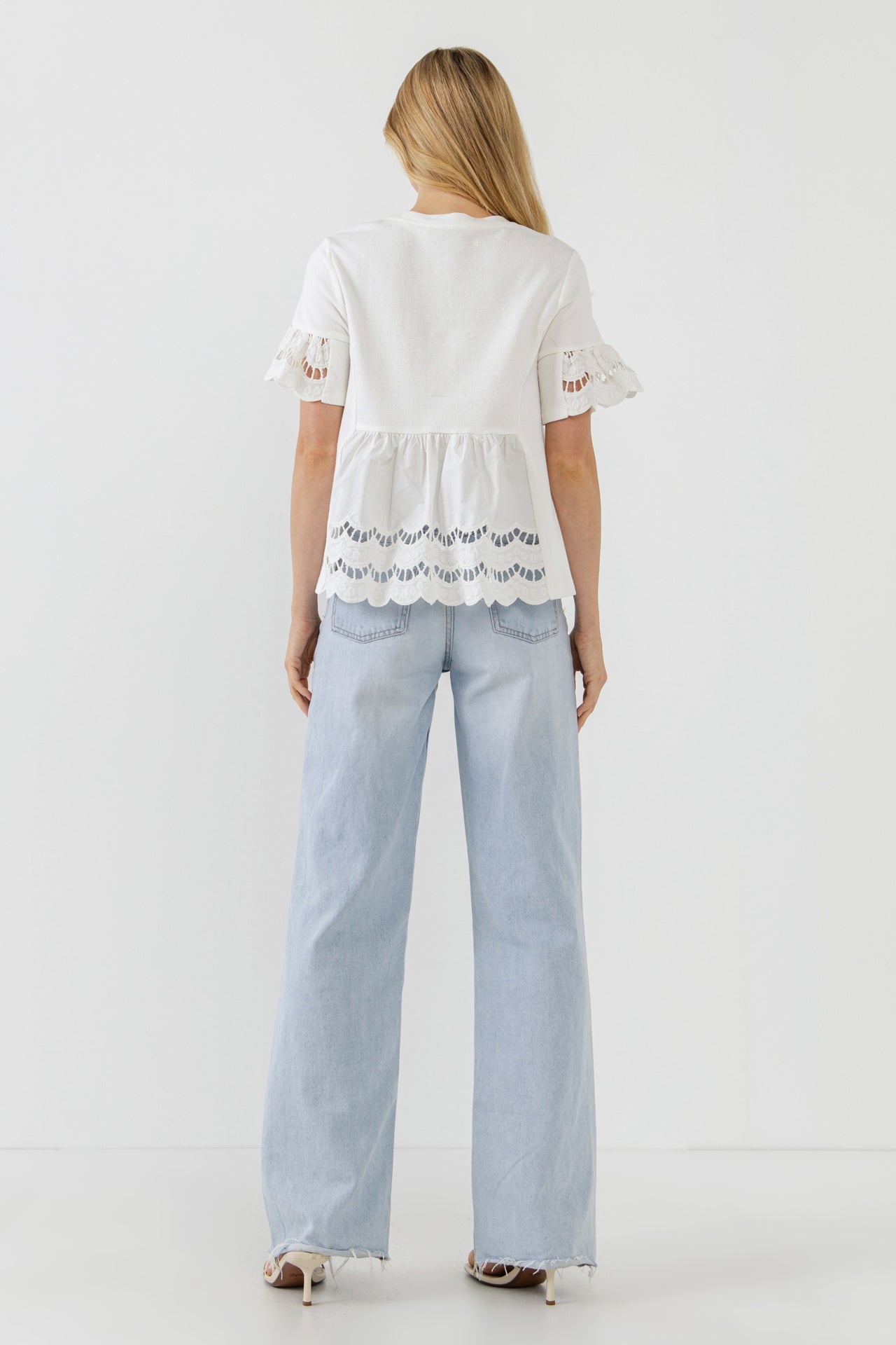 ENGLISH FACTORY - Knit Eyelet Mixed T-Shirts - TOPS available at Objectrare