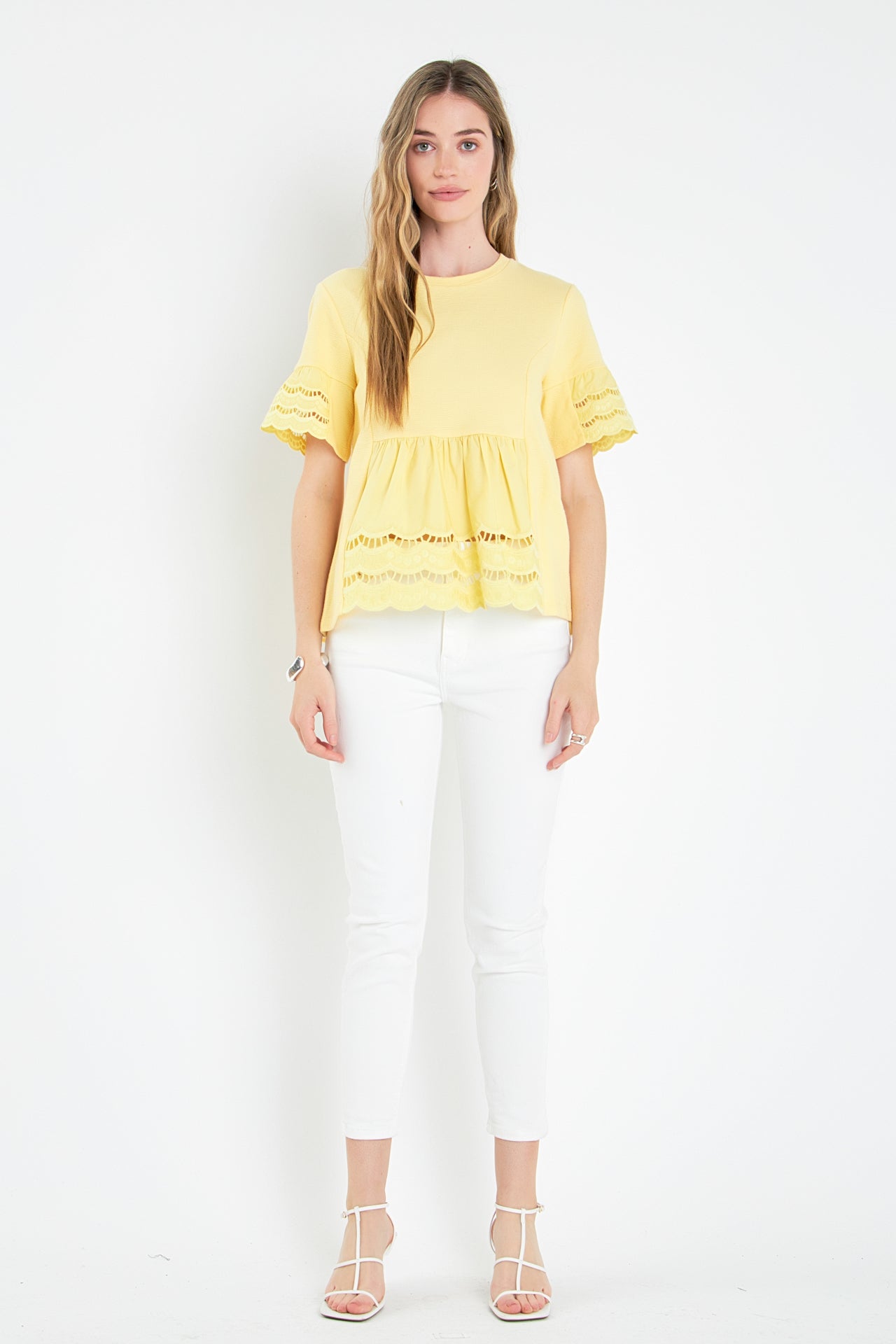 ENGLISH FACTORY - Knit Eyelet Mixed T-Shirts - TOPS available at Objectrare