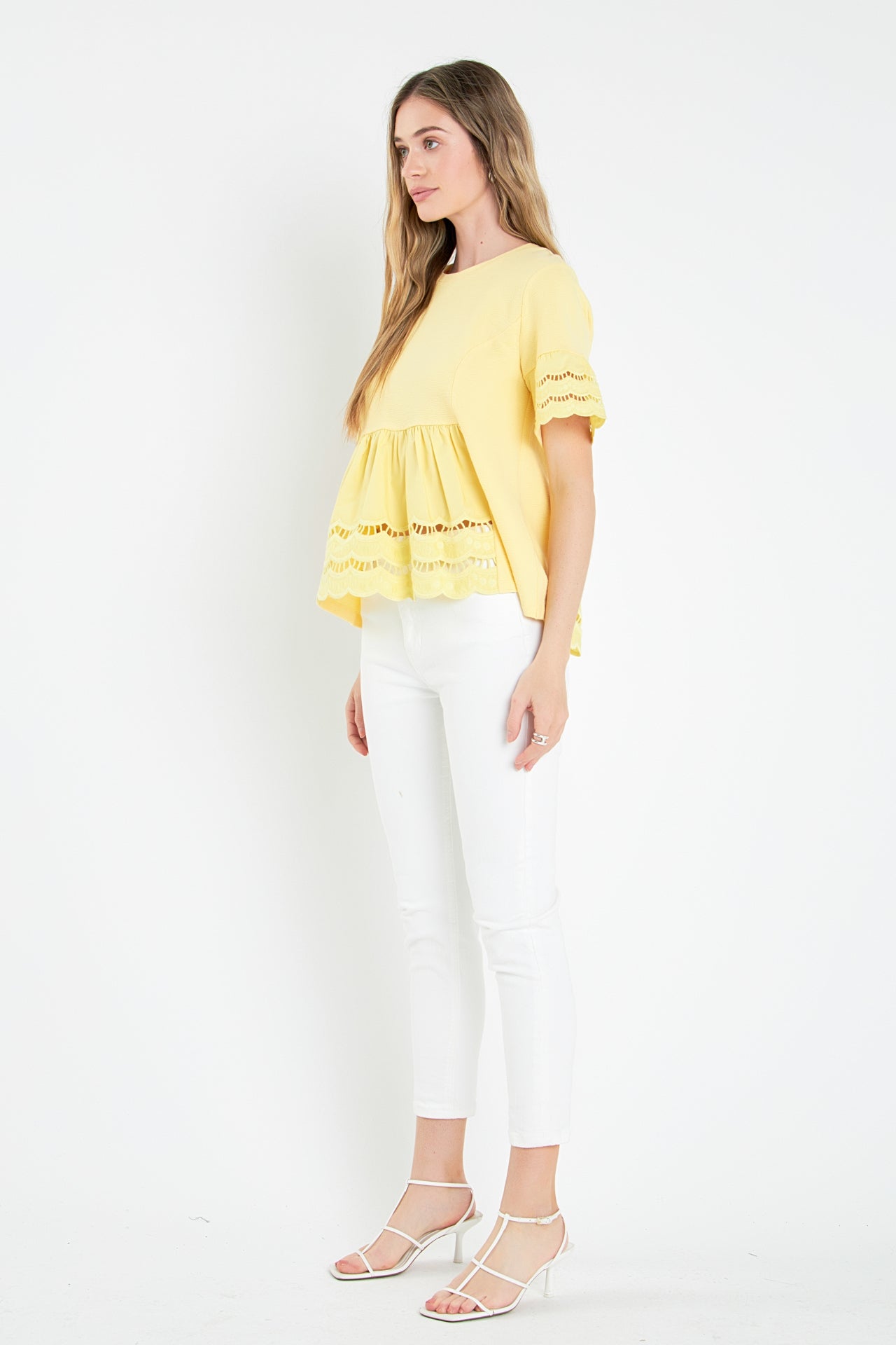 ENGLISH FACTORY - Knit Eyelet Mixed T-Shirts - TOPS available at Objectrare