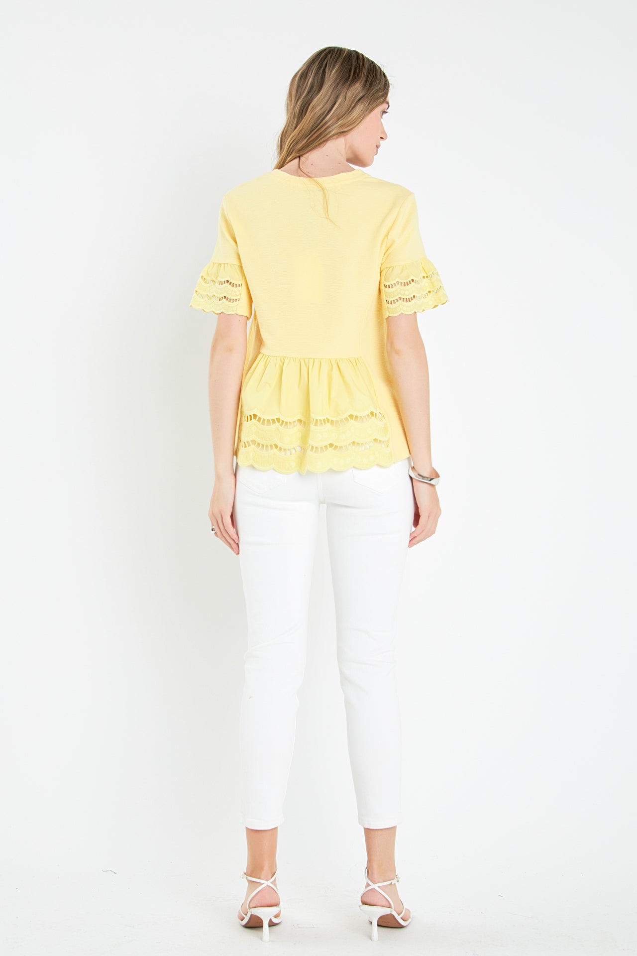 ENGLISH FACTORY - Knit Eyelet Mixed T-Shirts - TOPS available at Objectrare