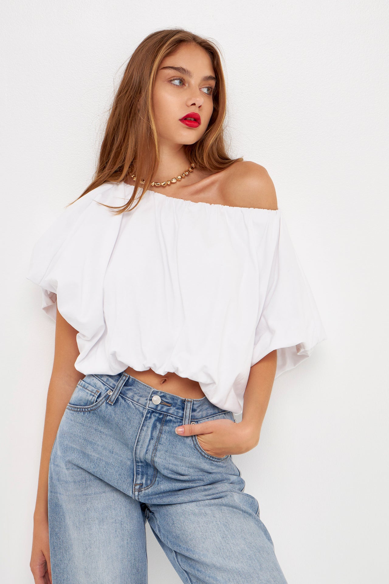 GREY LAB - Two-way Neckline Balloon T-Shirts - TOPS available at Objectrare