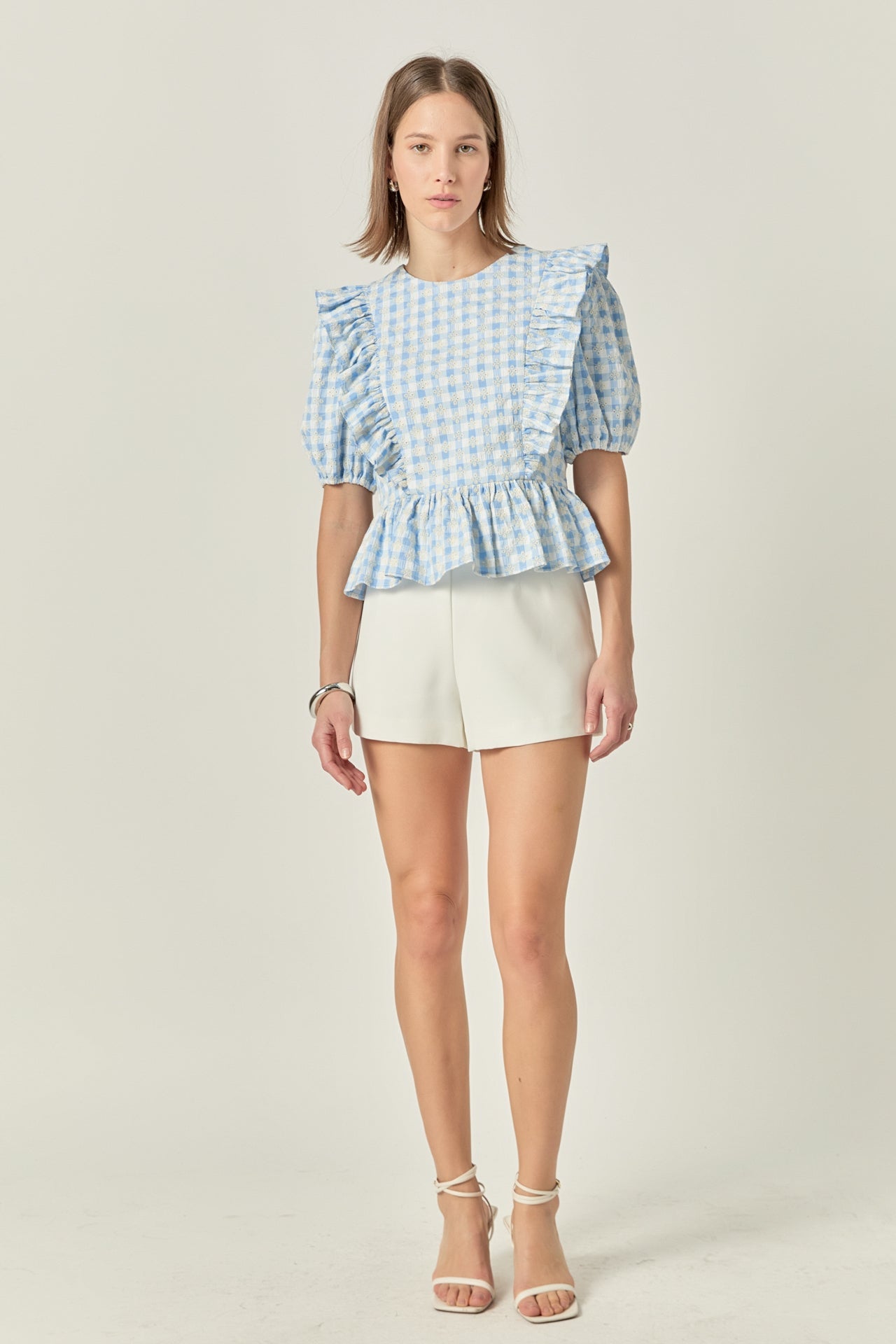 ENGLISH FACTORY - Embroidered Gingham Checked Ruffle Top - TOPS available at Objectrare
