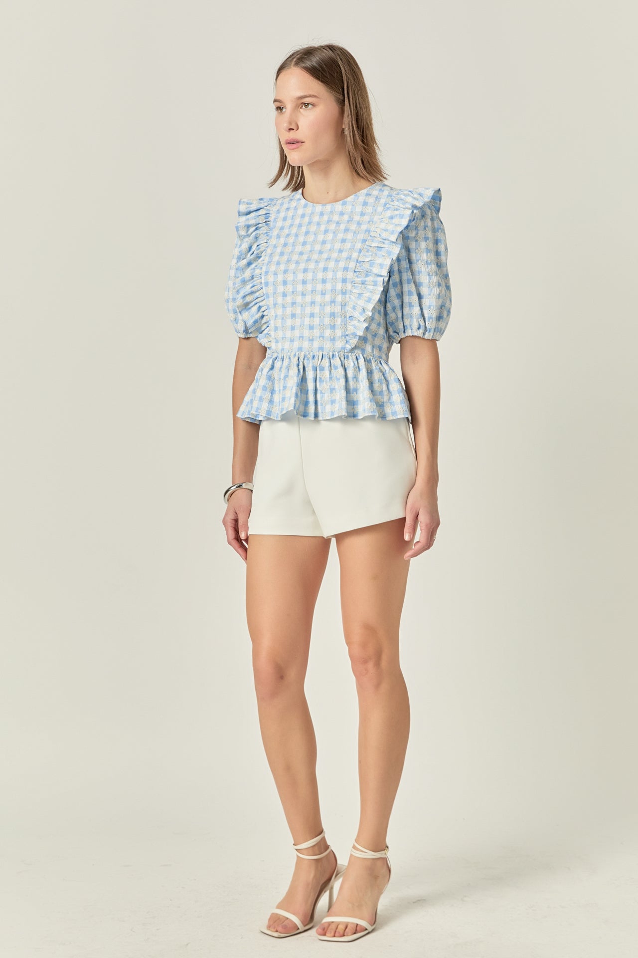 ENGLISH FACTORY - Embroidered Gingham Checked Ruffle Top - TOPS available at Objectrare
