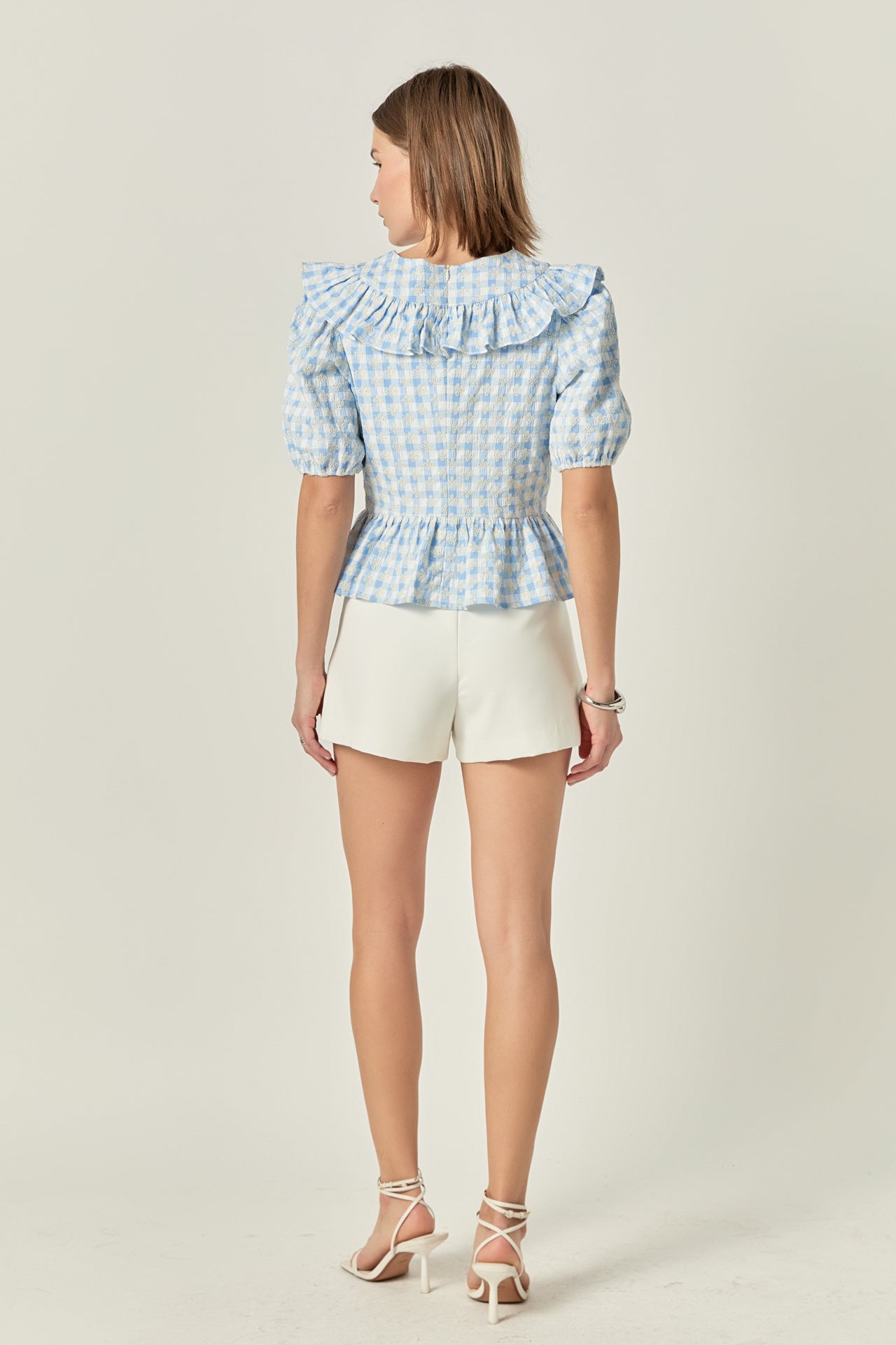 ENGLISH FACTORY - Embroidered Gingham Checked Ruffle Top - TOPS available at Objectrare