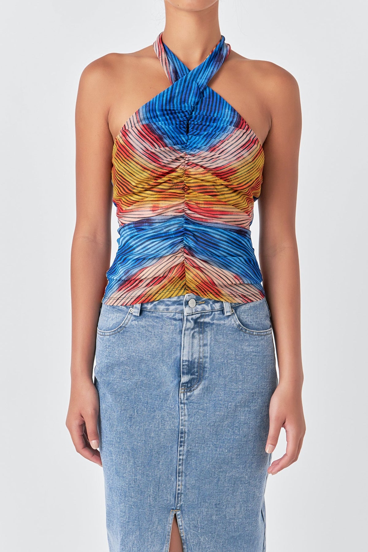 GREY LAB - Striped Mesh Halter Top - TOPS available at Objectrare