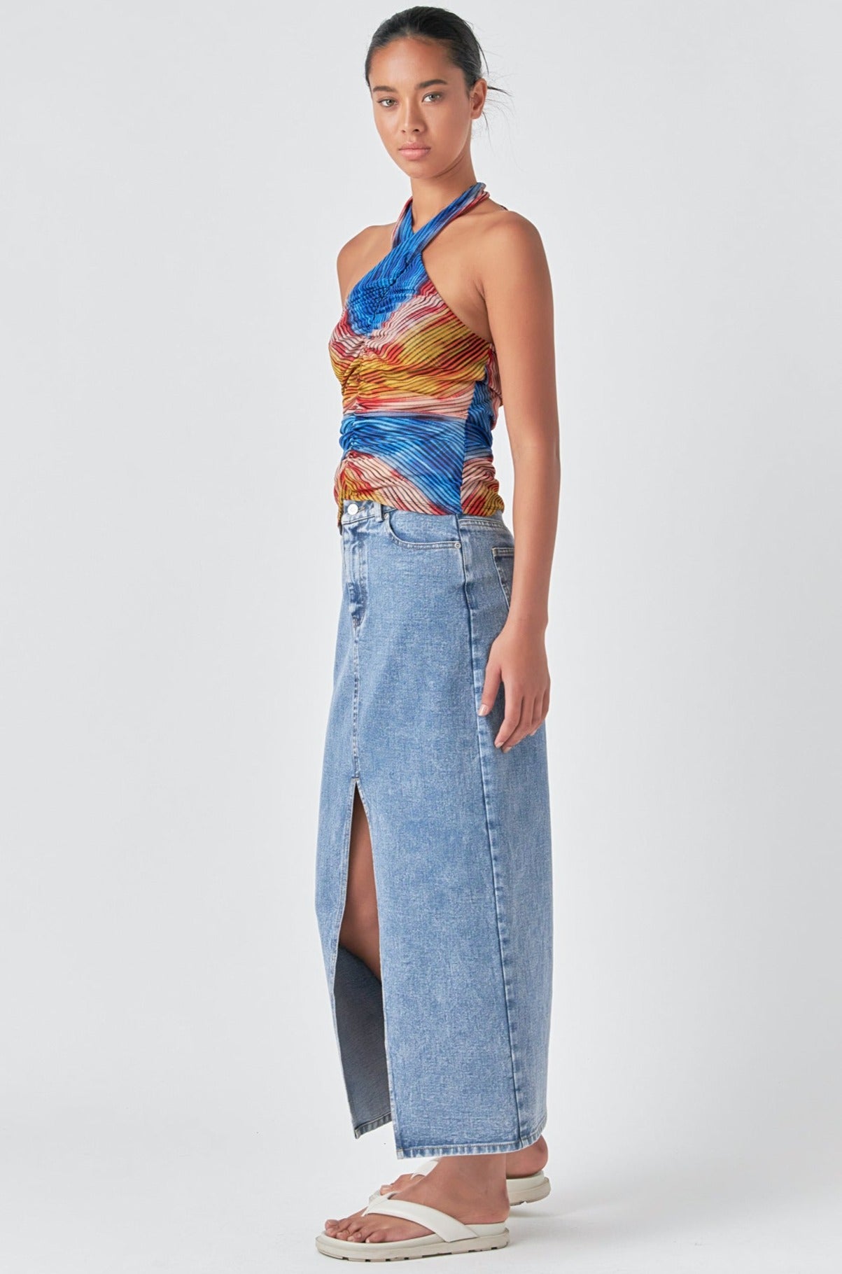 GREY LAB - Striped Mesh Halter Top - TOPS available at Objectrare