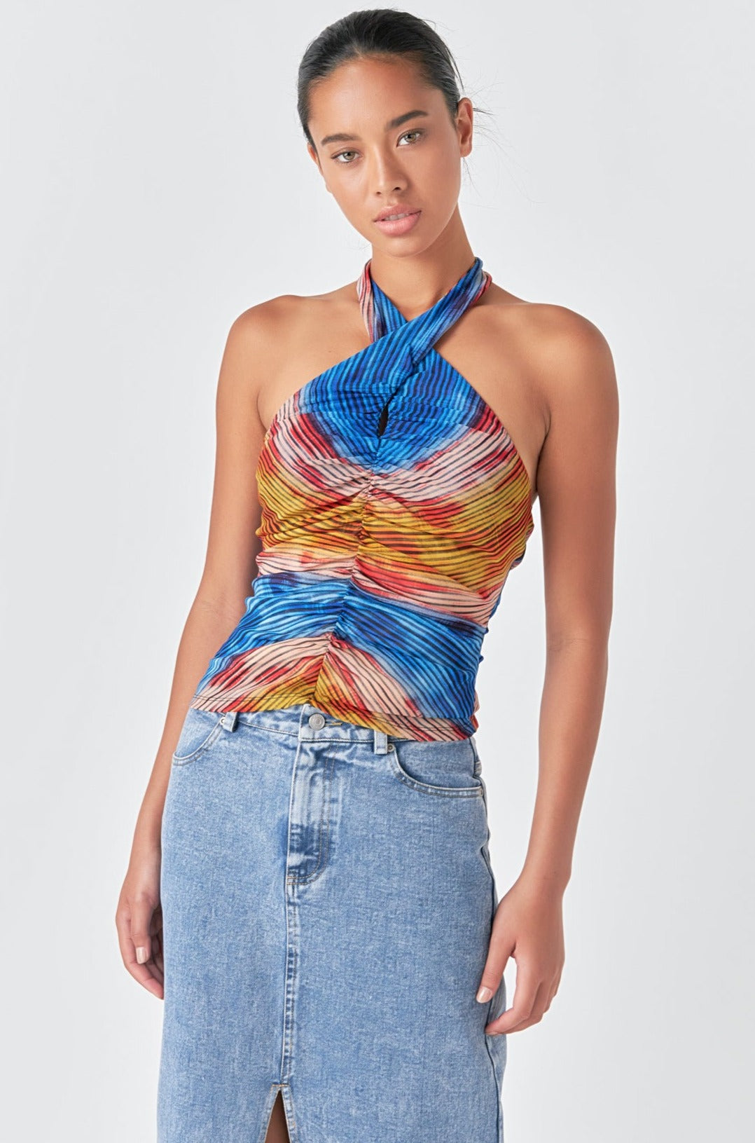 GREY LAB - Striped Mesh Halter Top - TOPS available at Objectrare