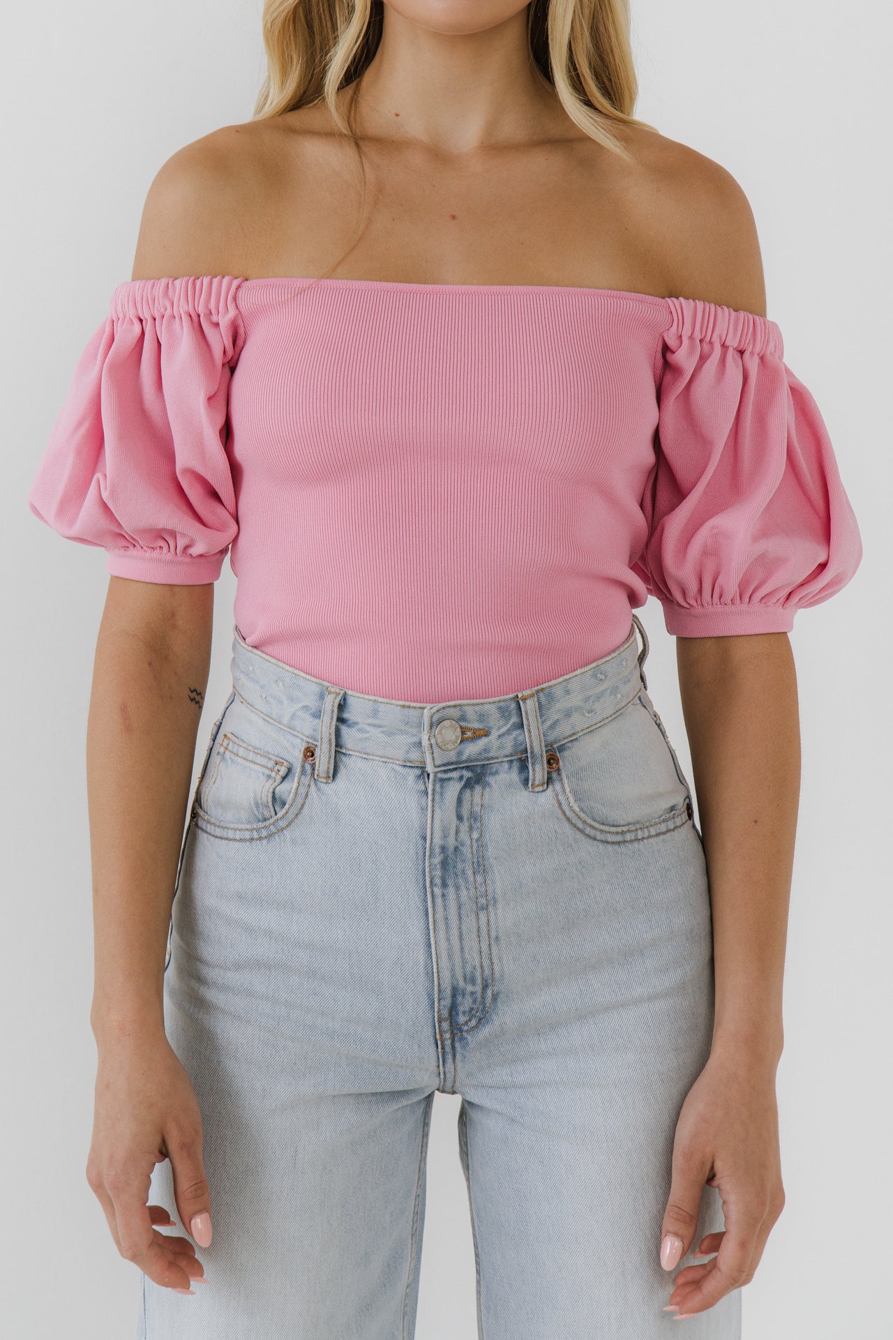 GREY LAB - Knitted Top With Puff Sleeves - TOPS available at Objectrare