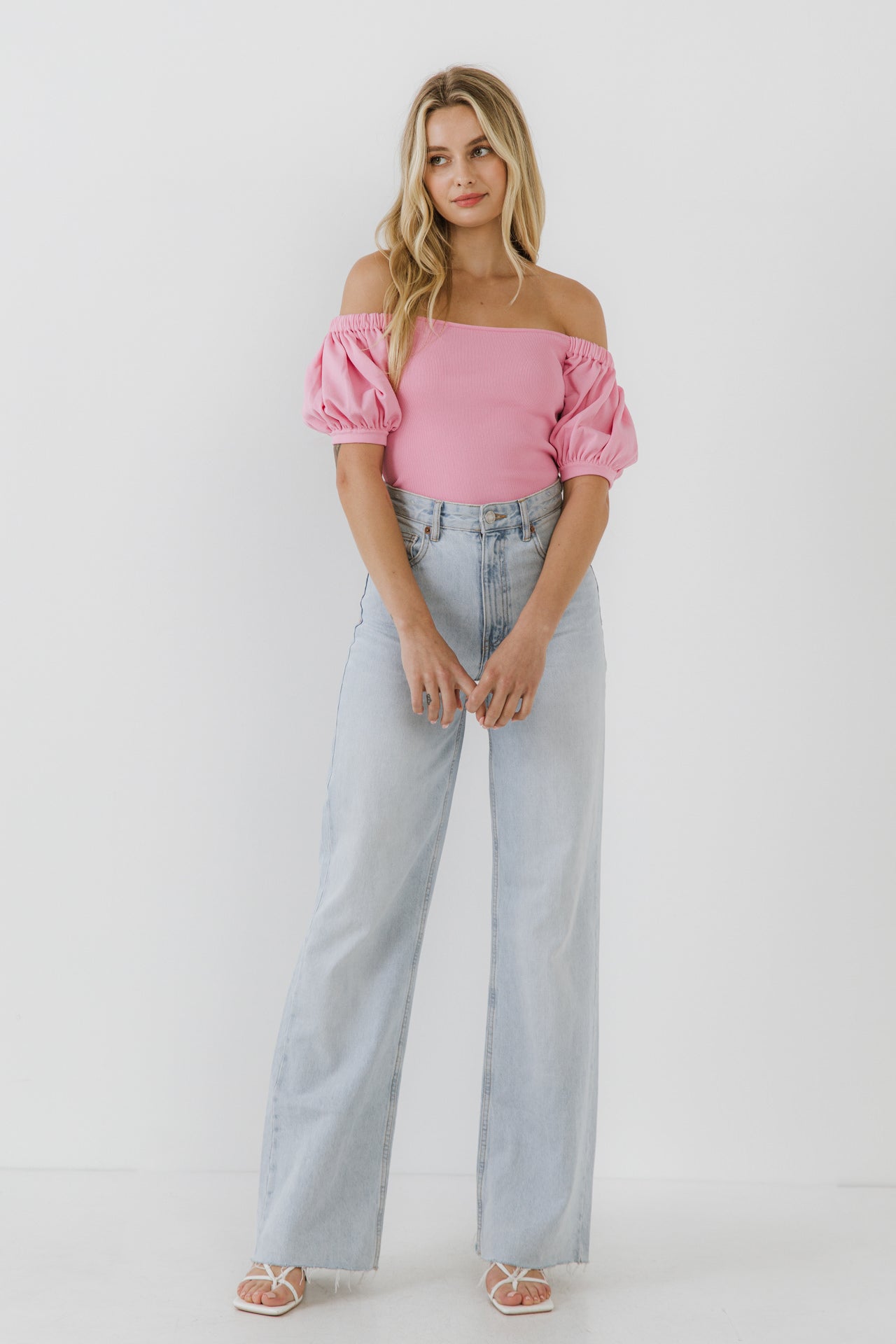 GREY LAB - Knitted Top With Puff Sleeves - TOPS available at Objectrare