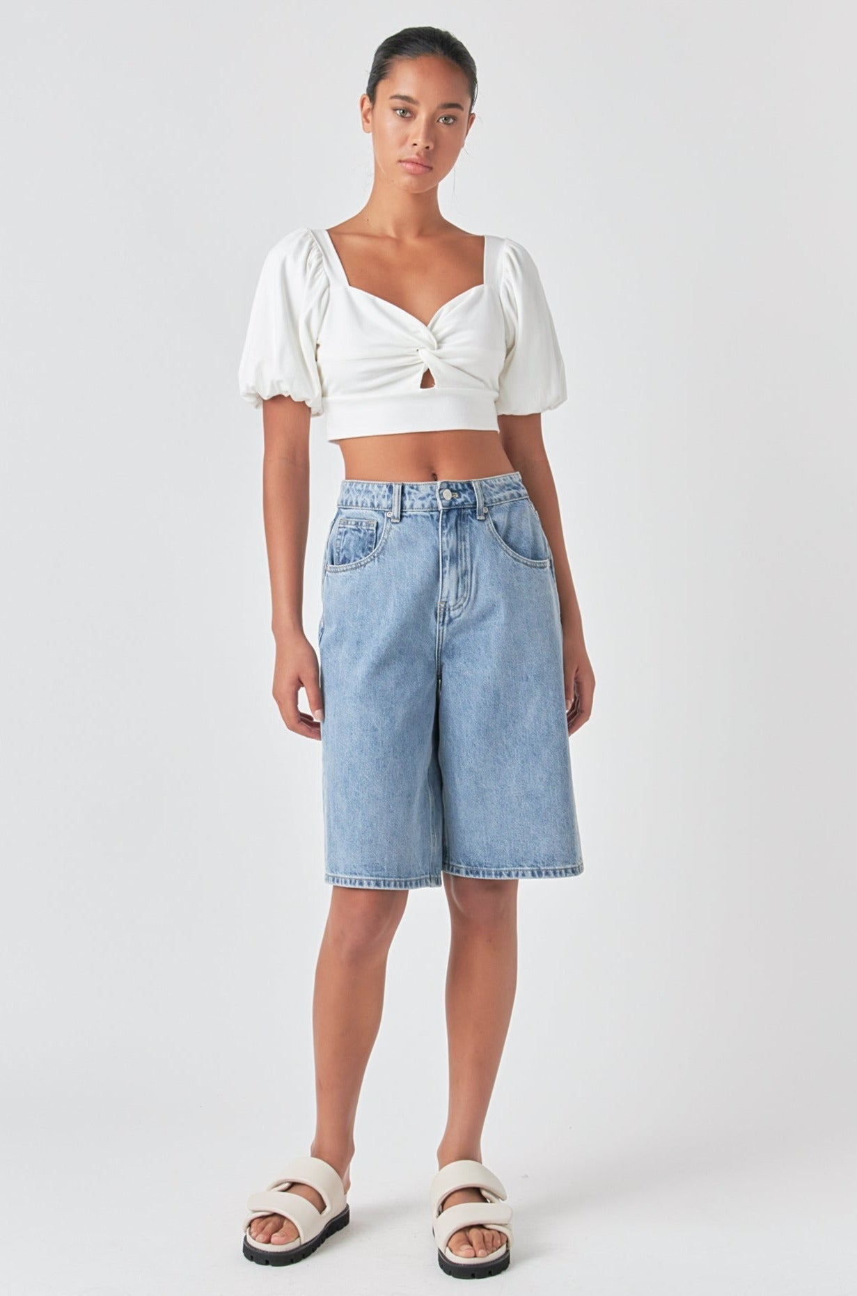 GREY LAB - Knotted Top with Short Puff Sleeves - TOPS available at Objectrare