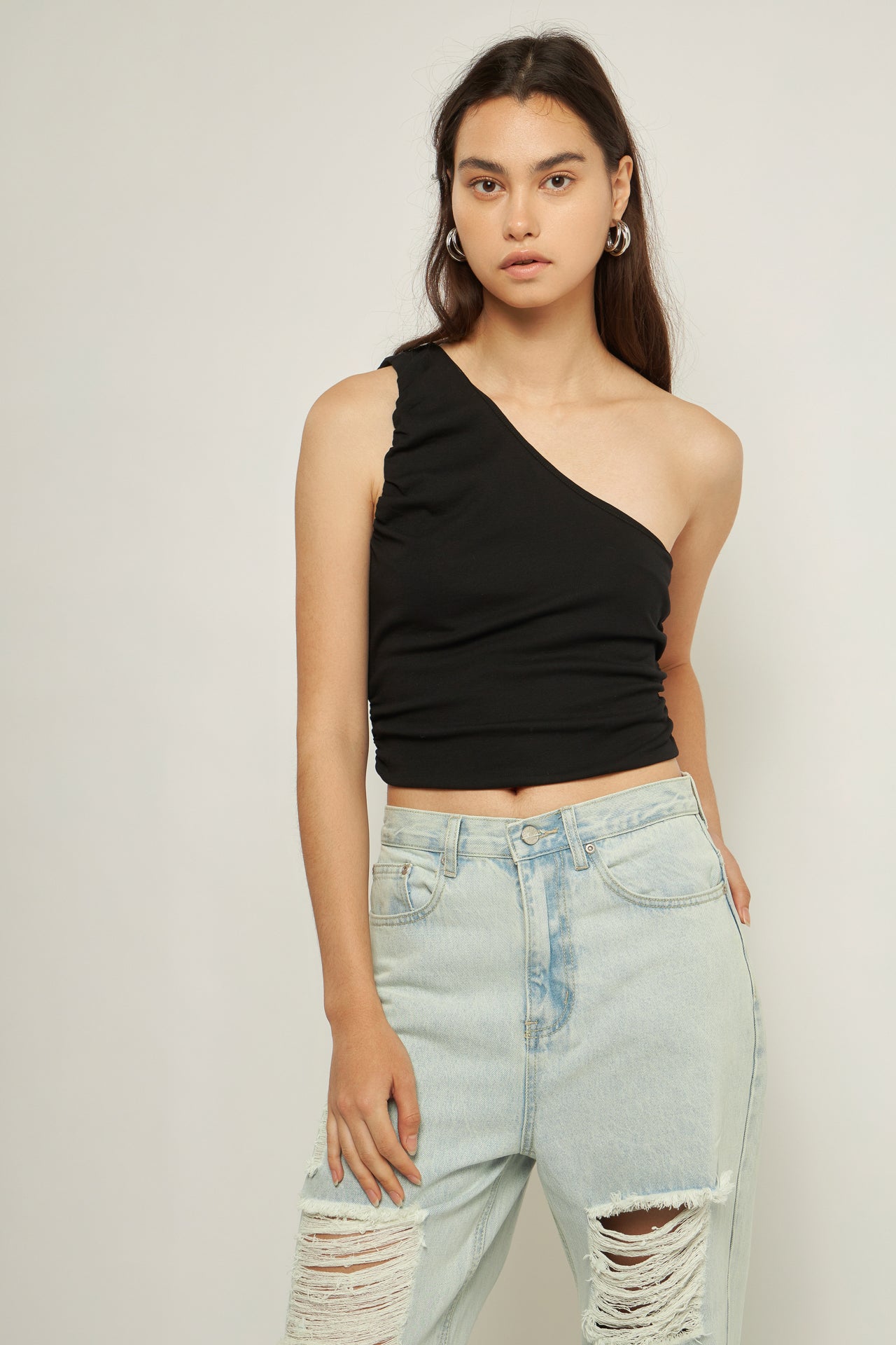 GREY LAB - Ruched One Shoulder Crop Top - TOPS available at Objectrare