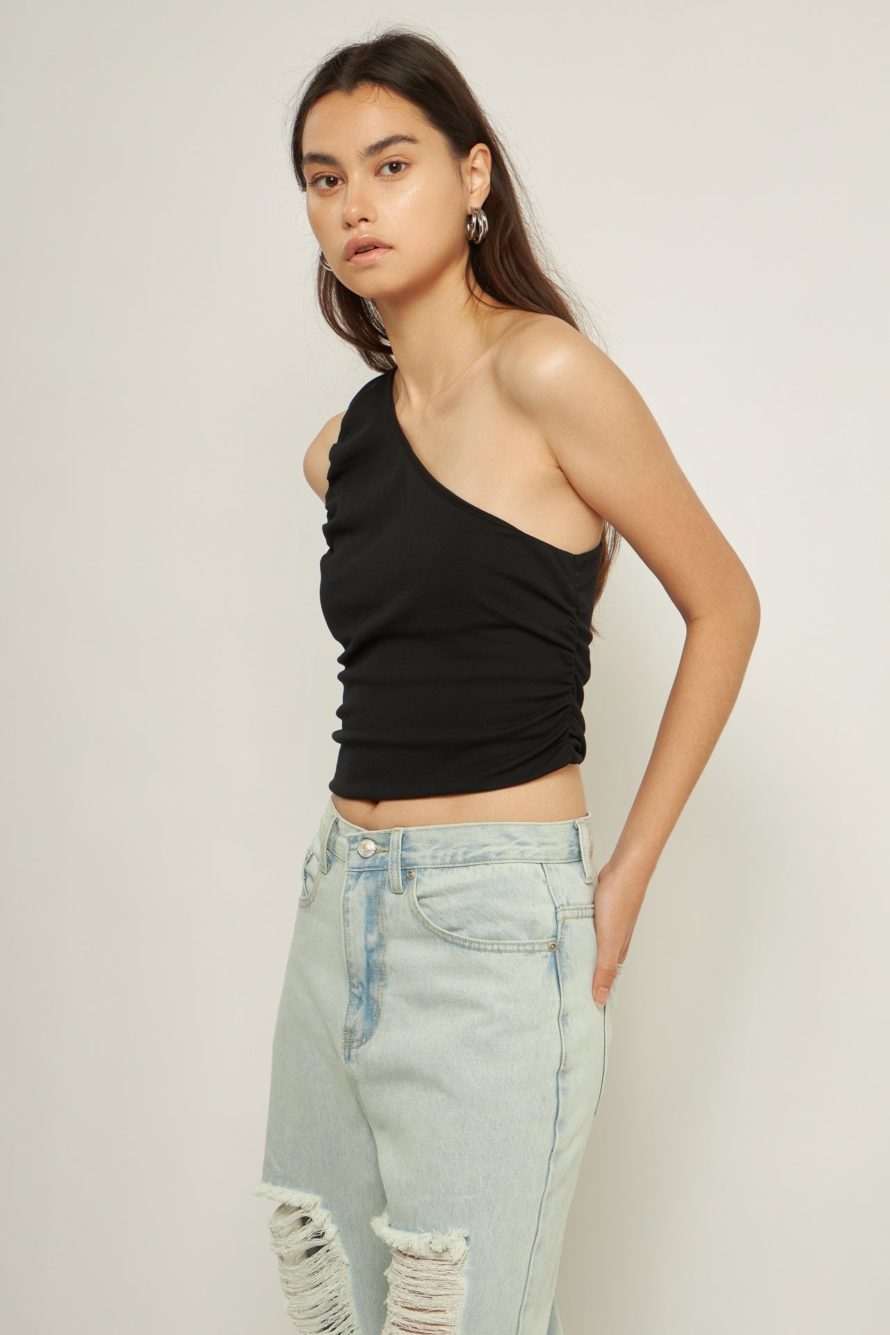 GREY LAB - Ruched One Shoulder Crop Top - TOPS available at Objectrare