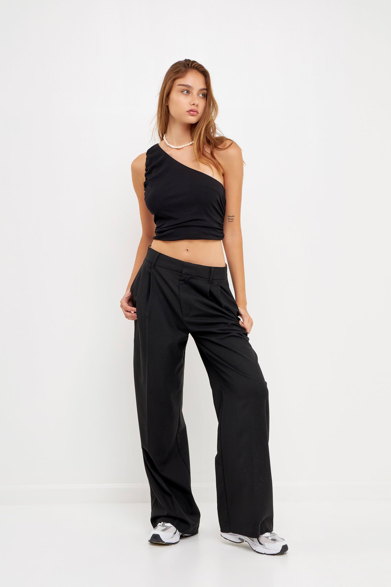 GREY LAB - Ruched One Shoulder Crop Top - TOPS available at Objectrare