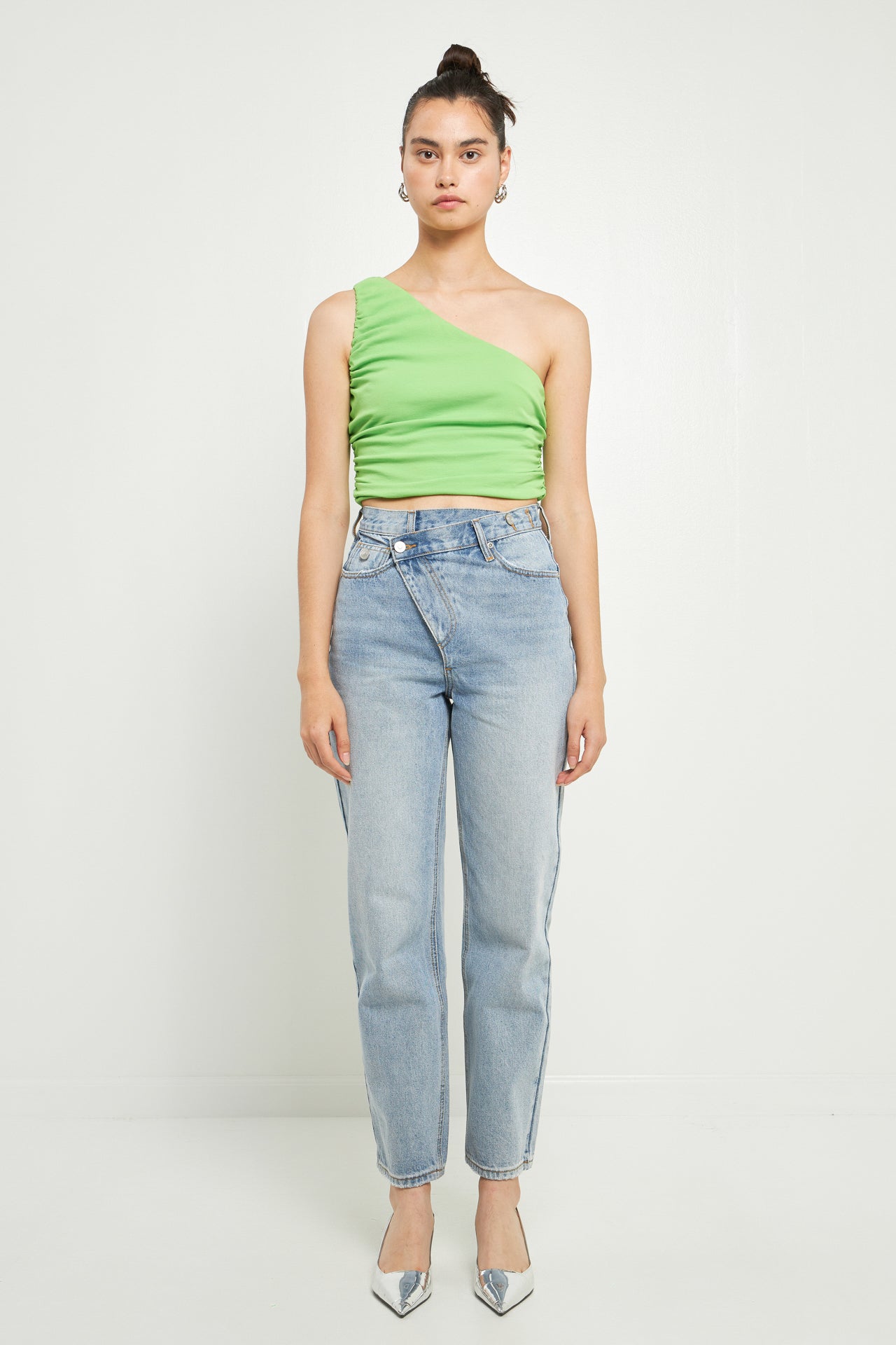 GREY LAB - Ruched One Shoulder Crop Top - TOPS available at Objectrare
