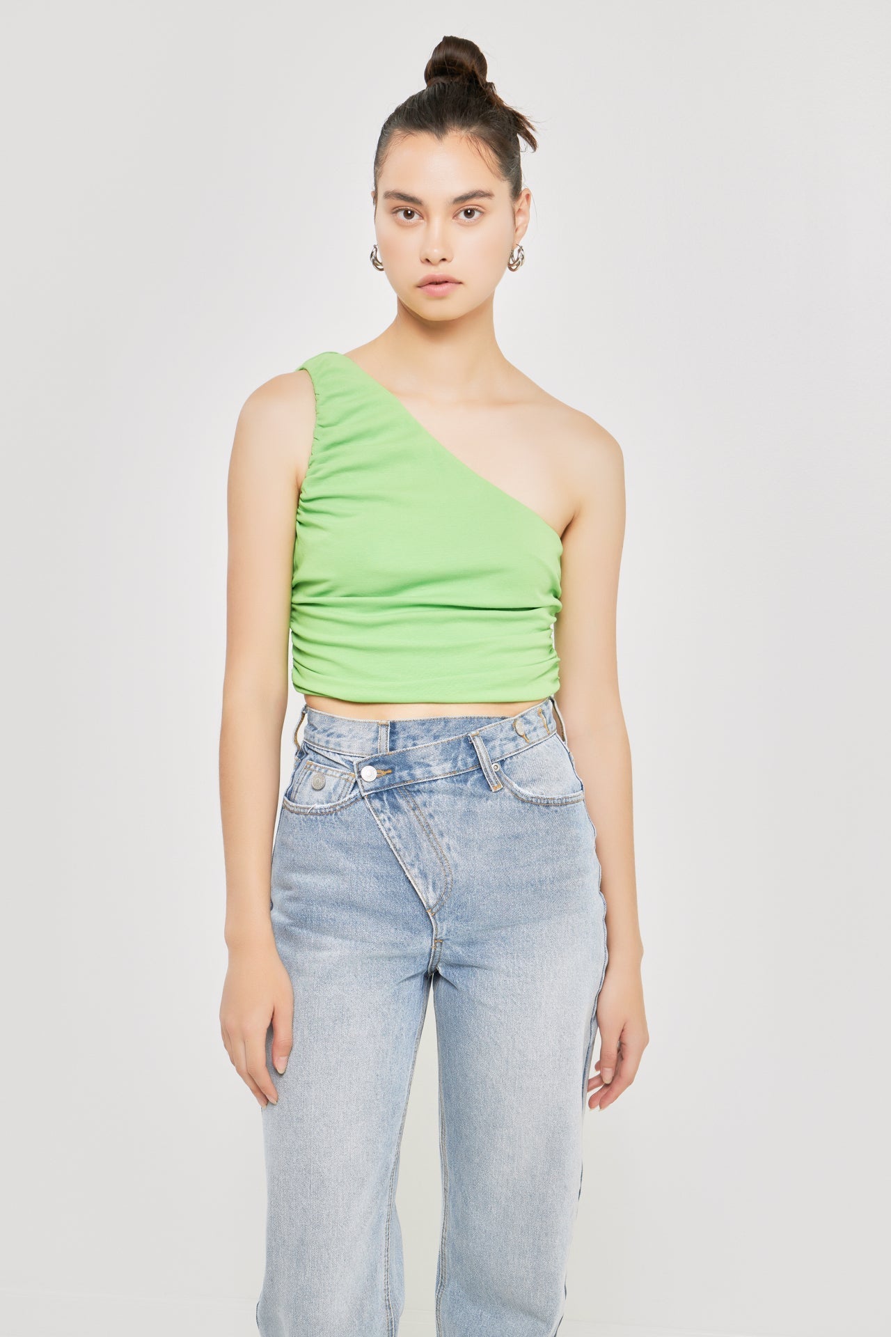 GREY LAB - Ruched One Shoulder Crop Top - TOPS available at Objectrare
