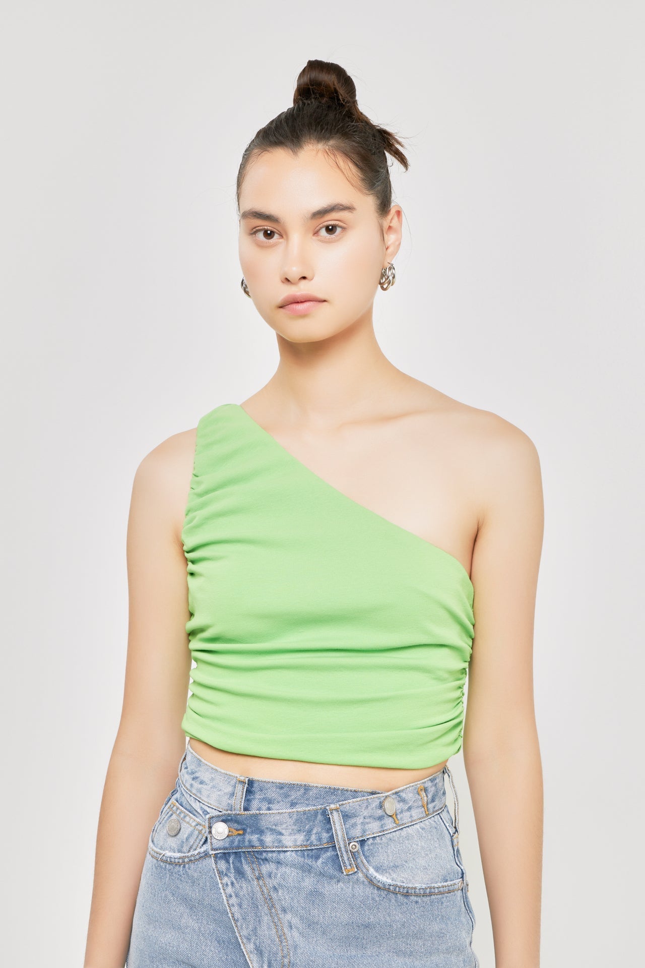 GREY LAB - Ruched One Shoulder Crop Top - TOPS available at Objectrare