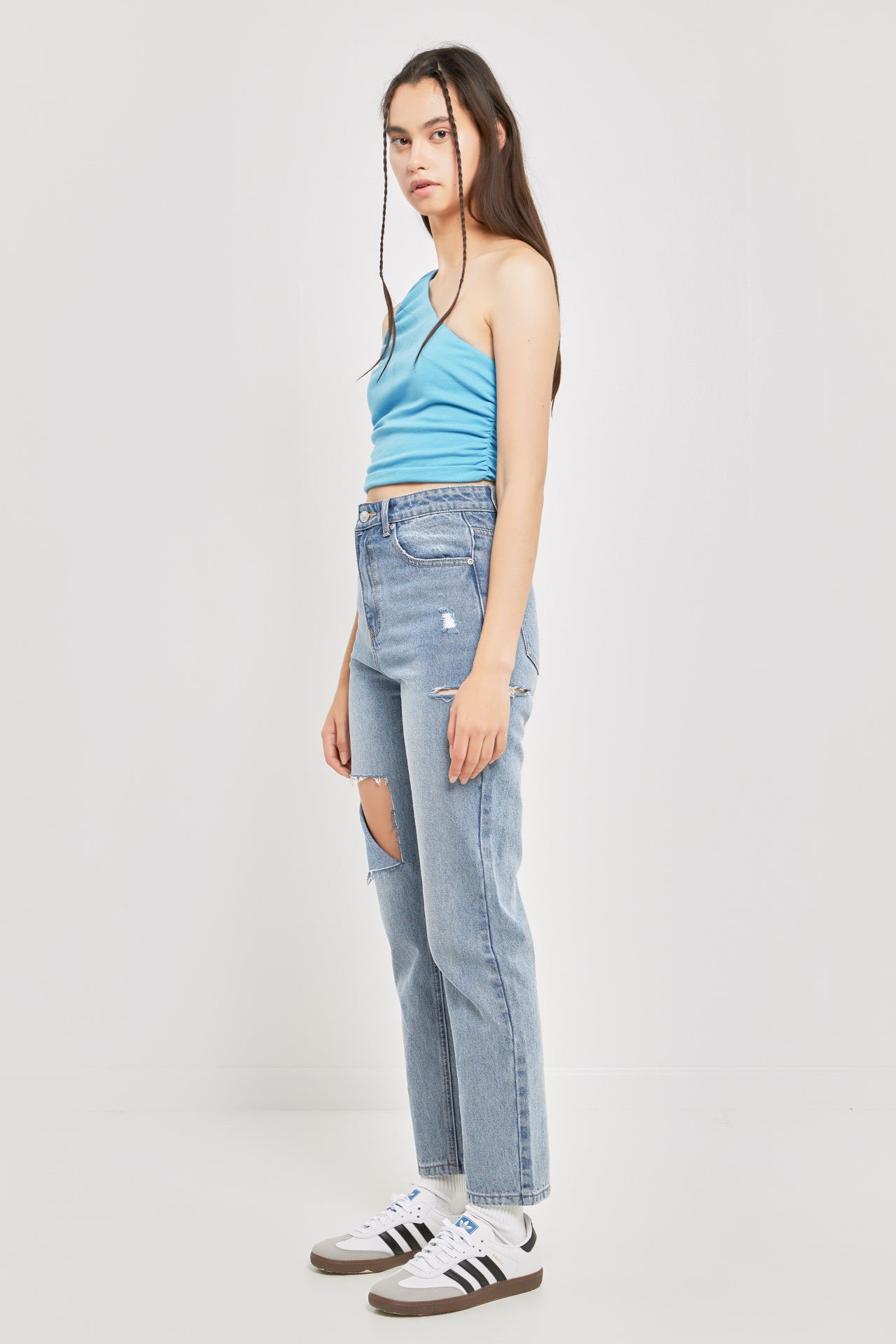 GREY LAB - Ruched One Shoulder Crop Top - TOPS available at Objectrare