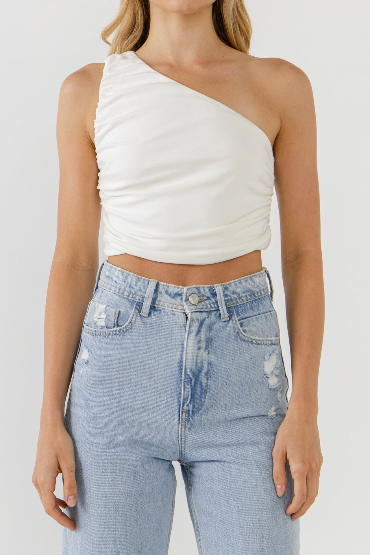 GREY LAB - Ruched One Shoulder Crop Top - TOPS available at Objectrare