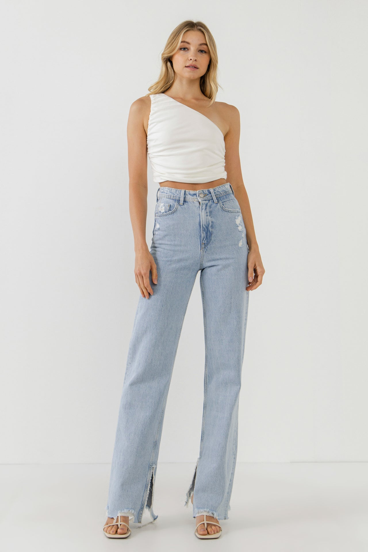 GREY LAB - Ruched One Shoulder Crop Top - TOPS available at Objectrare