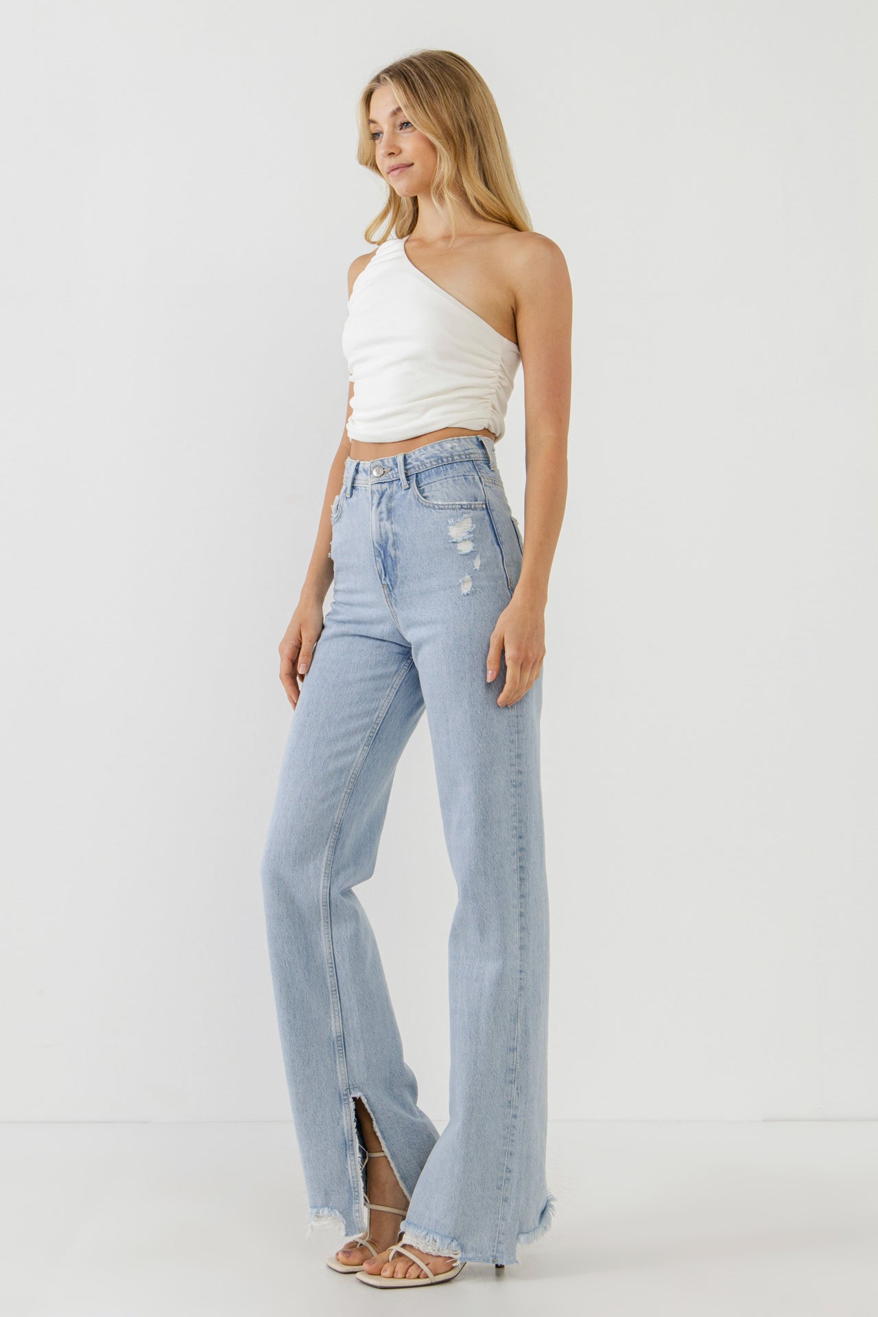 GREY LAB - Ruched One Shoulder Crop Top - TOPS available at Objectrare