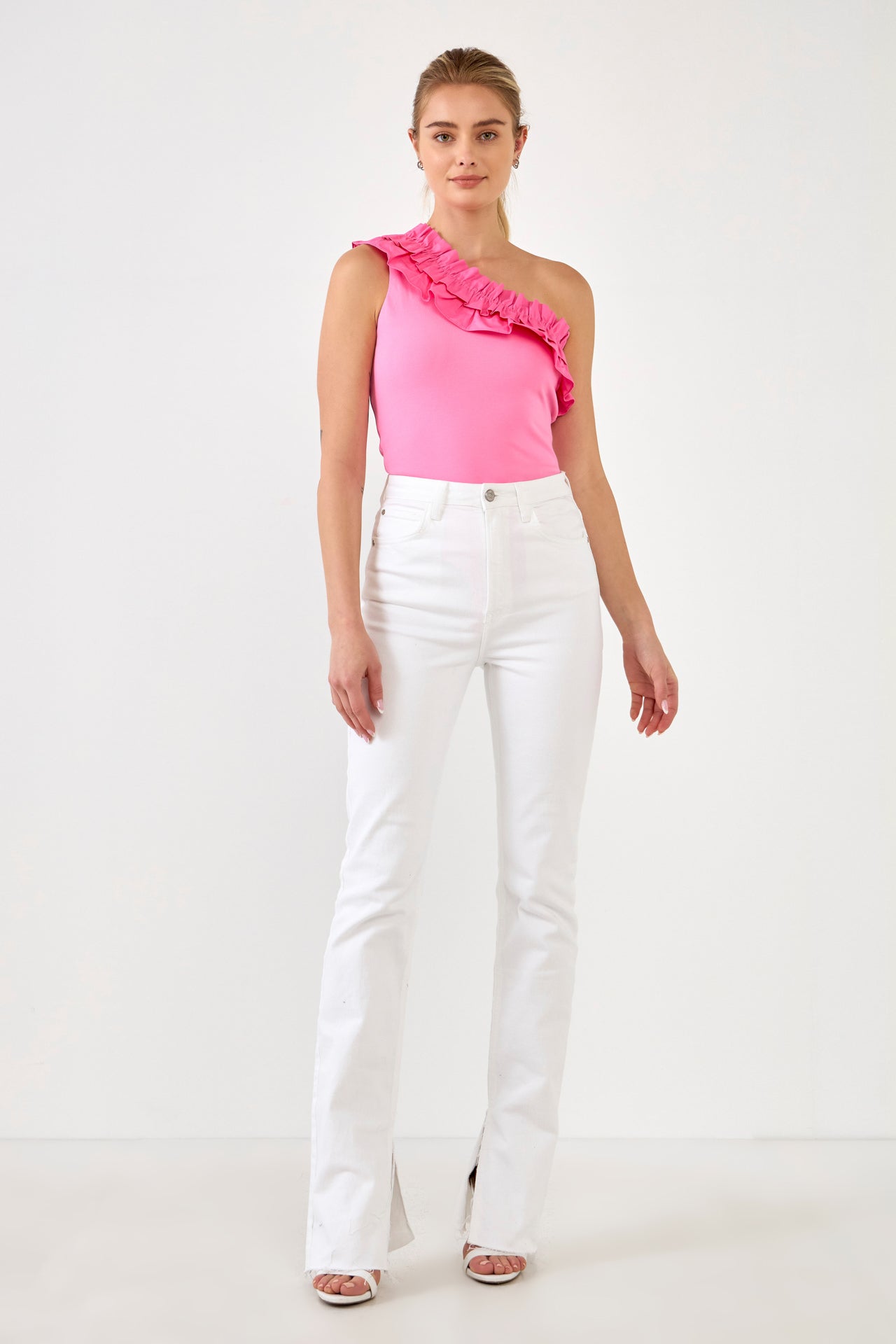 ENDLESS ROSE - Ruffled Asymmetrical Bodysuit - TOPS available at Objectrare