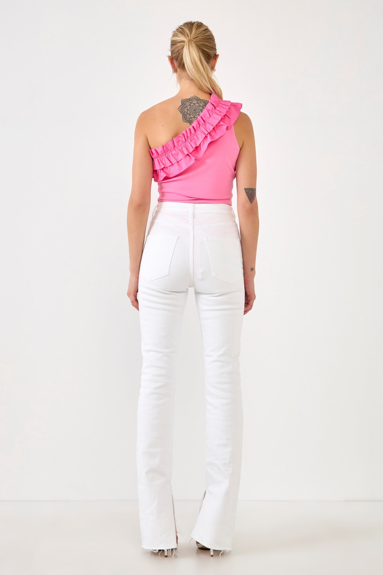 ENDLESS ROSE - Ruffled Asymmetrical Bodysuit - TOPS available at Objectrare