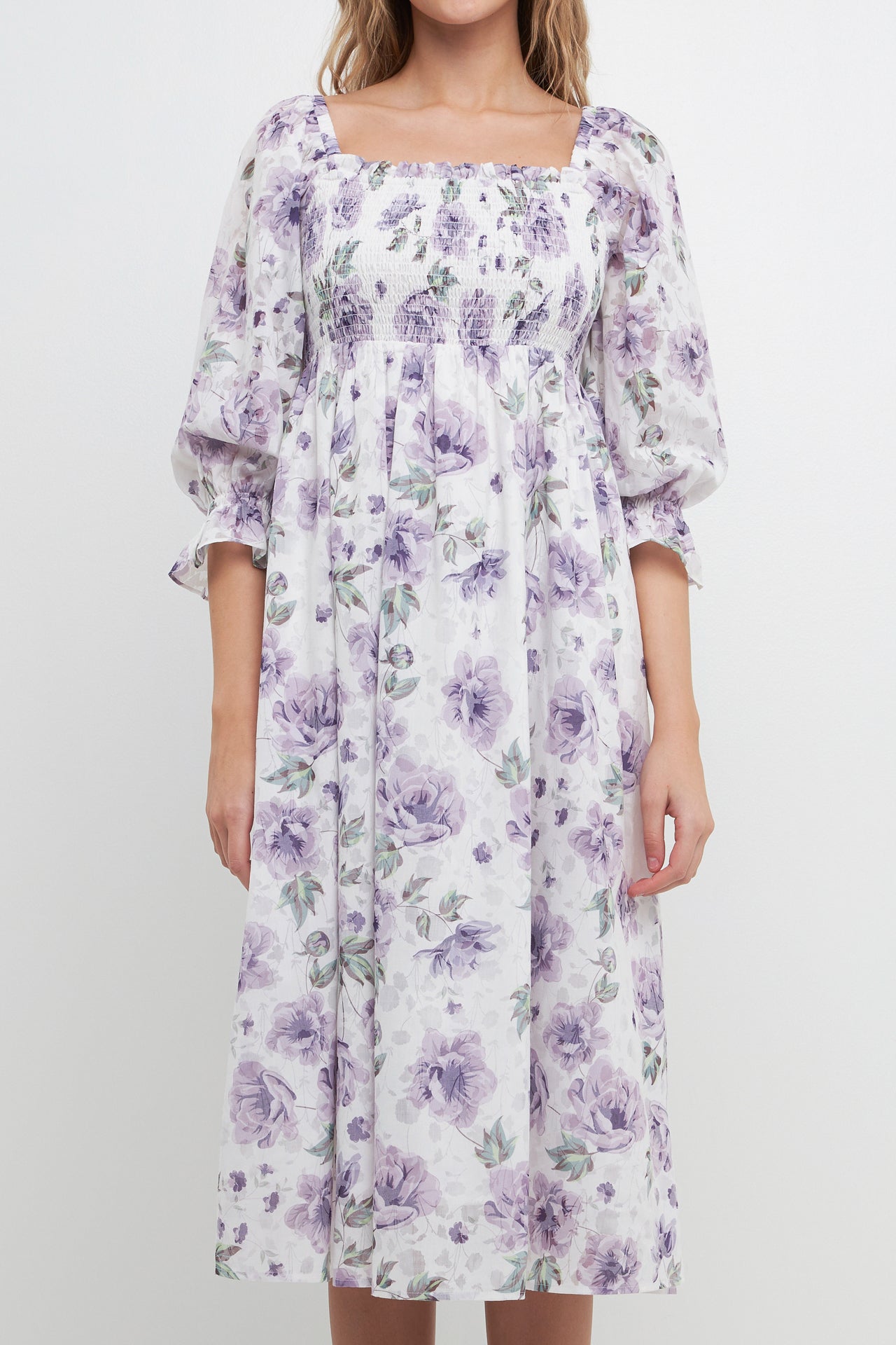FREE THE ROSES - Floral Smocked Midi Dress - DRESSES available at Objectrare