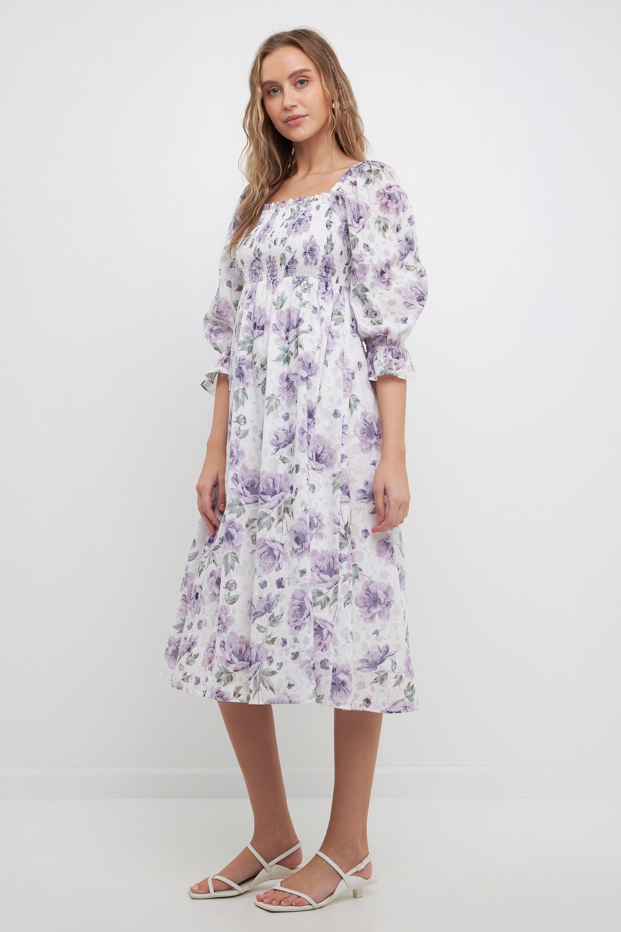 FREE THE ROSES - Floral Smocked Midi Dress - DRESSES available at Objectrare