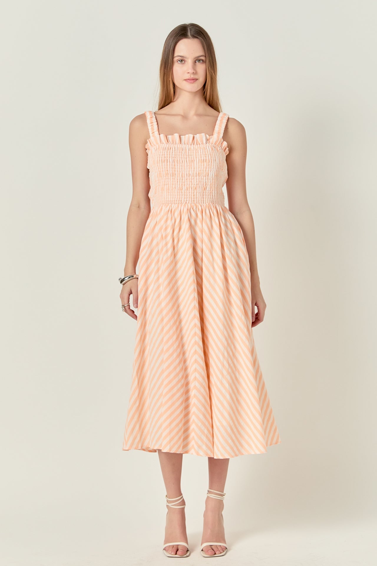 ENGLISH FACTORY - Striped Smocked Midi Dress - DRESSES available at Objectrare