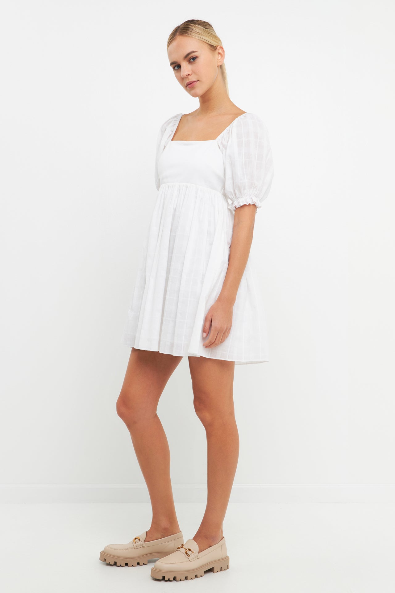 Mix Media Square Neck Mini Dress