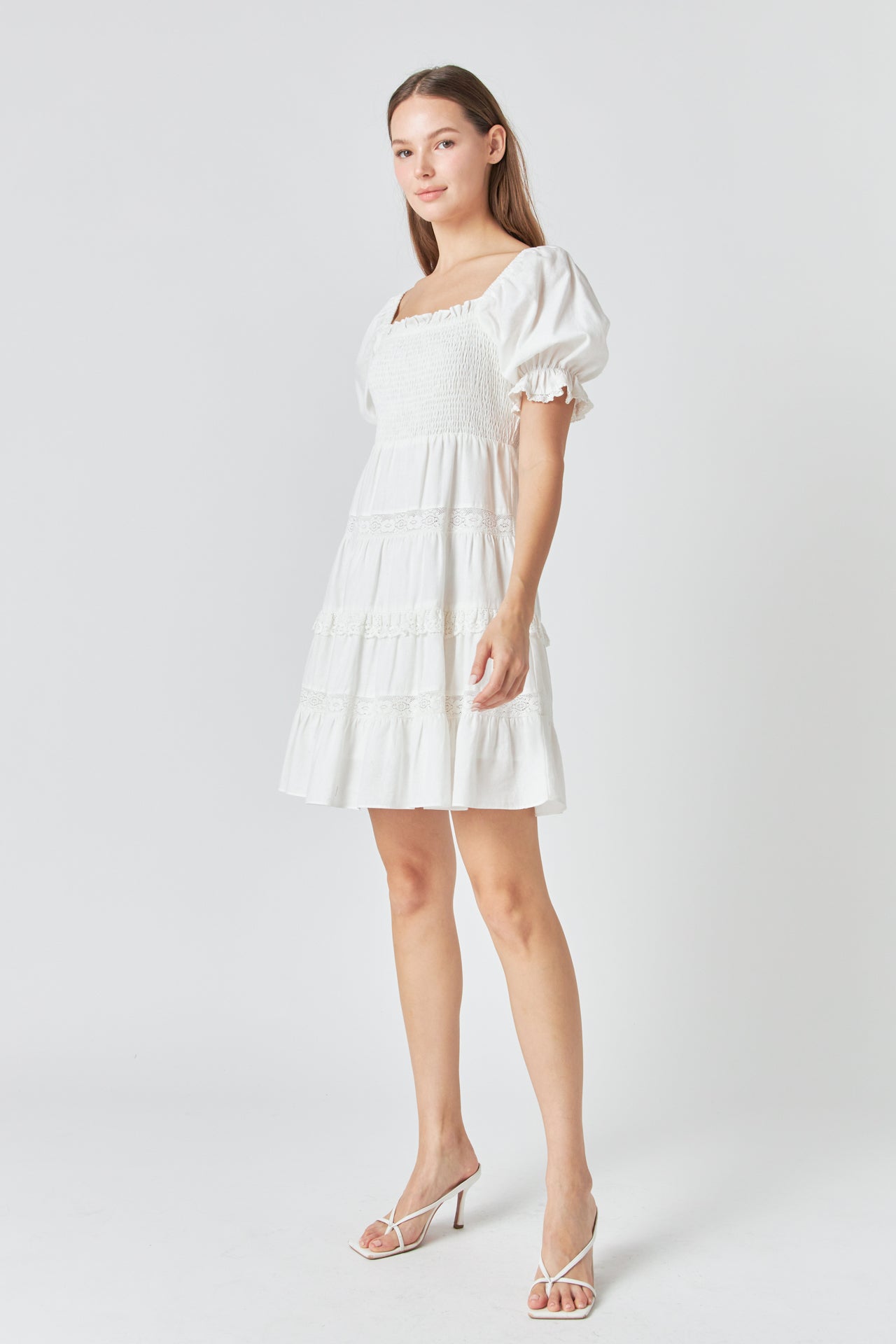 ENDLESS ROSE - Linen Smocked Mini Dress with Lace - DRESSES available at Objectrare