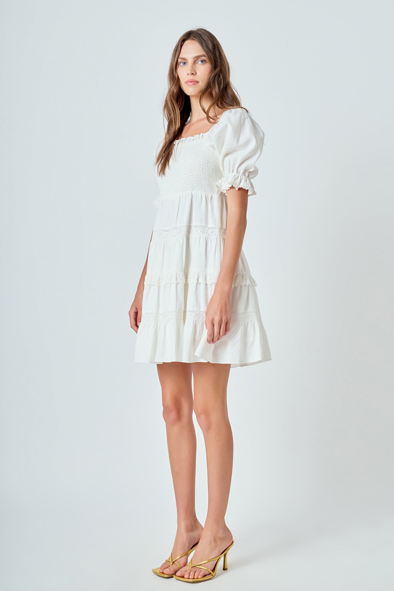 ENDLESS ROSE - Linen Smocked Mini Dress with Lace - DRESSES available at Objectrare