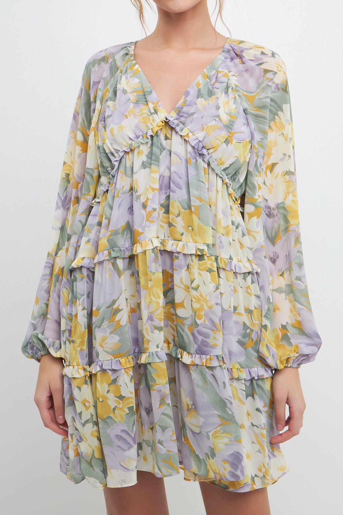 FREE THE ROSES - Voluminous Flowy Floral Mini Dress - DRESSES available at Objectrare