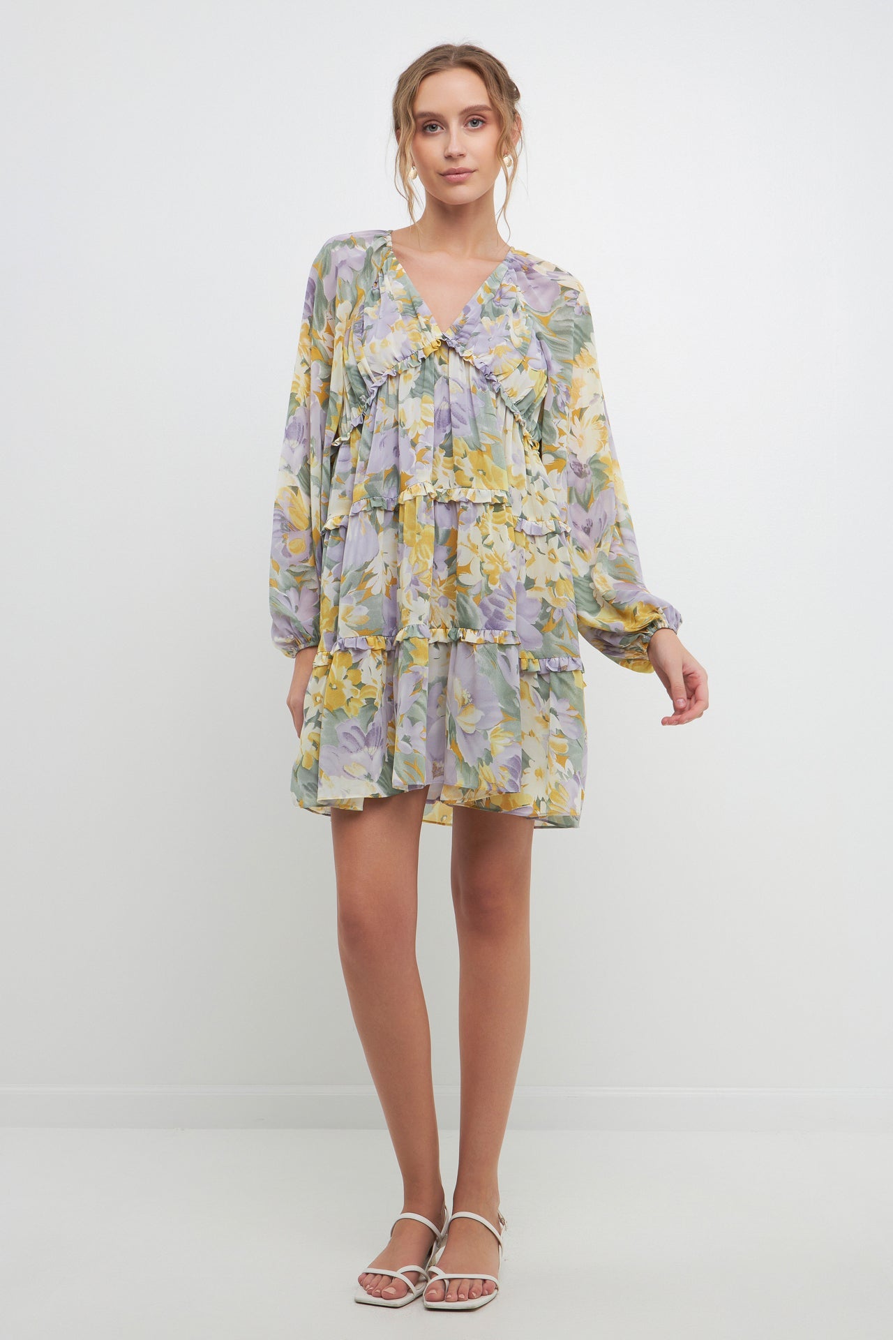 Free the Roses - Voluminous Flowy Floral Mini Dress Purple MULTI / XS Free the Roses - Voluminous Flowy Floral Mini Dress Purple MULTI / XS