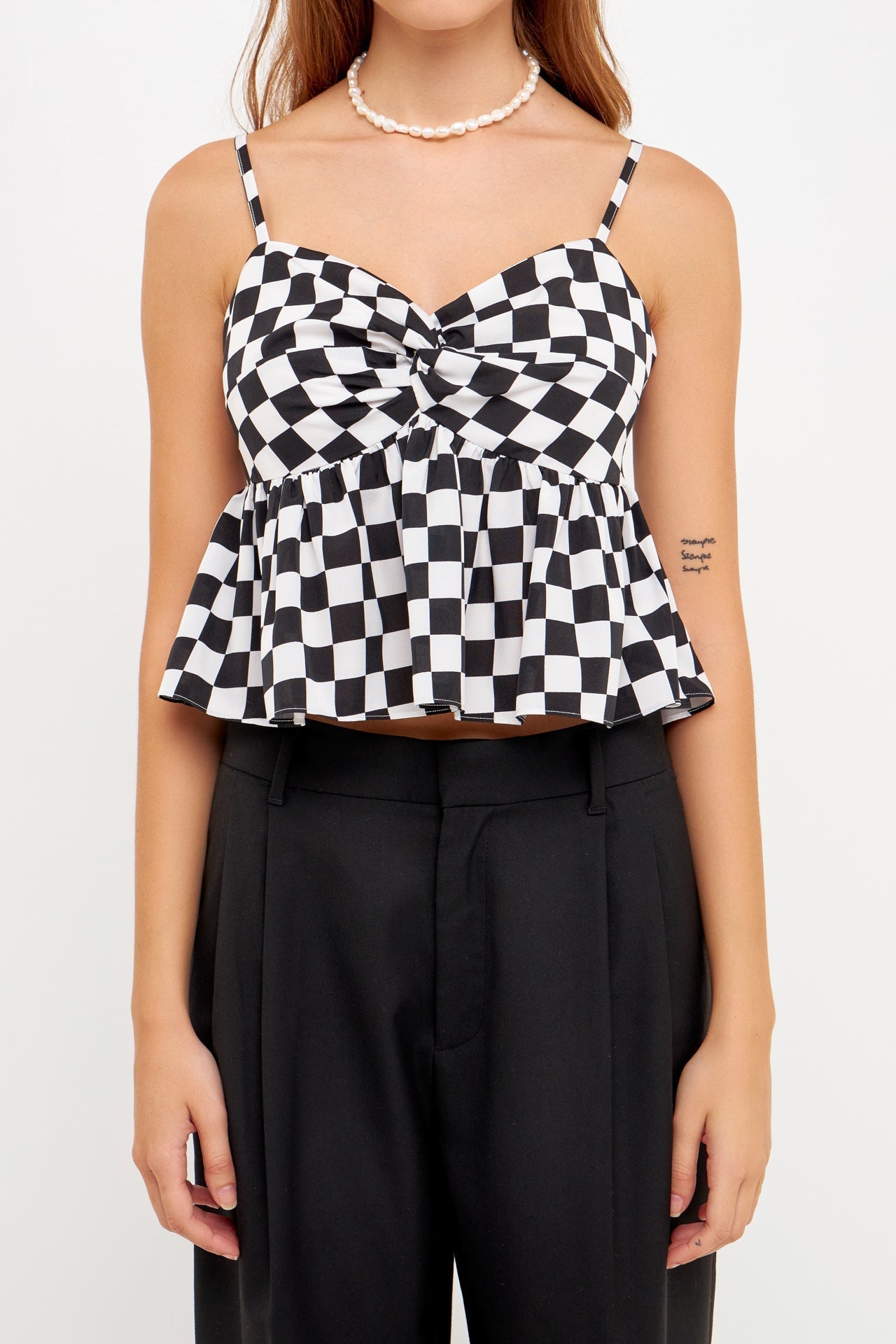 GREY LAB - Knotted Checker Print Top - TOPS available at Objectrare
