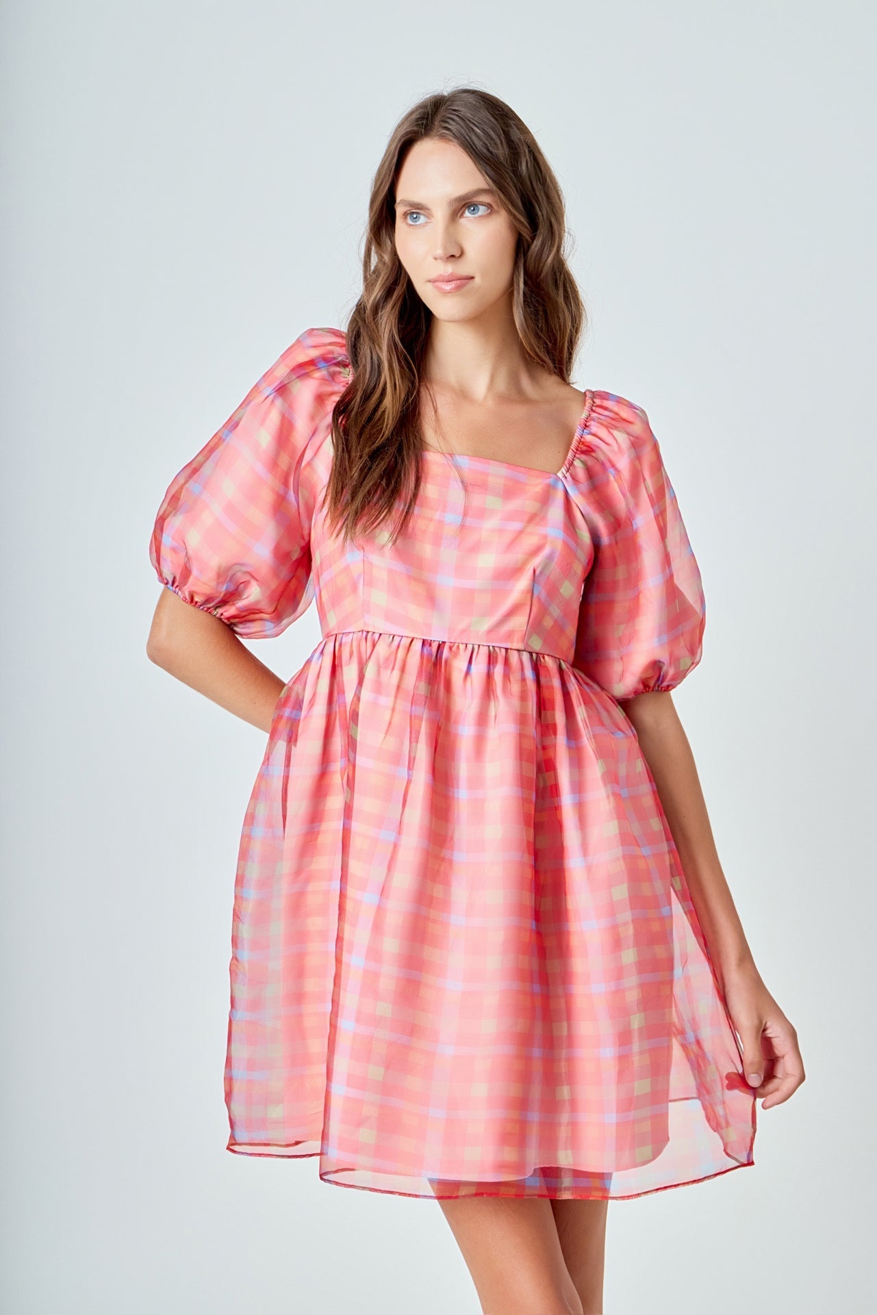 ENDLESS ROSE - Checker Puff Mini Dress - DRESSES available at Objectrare