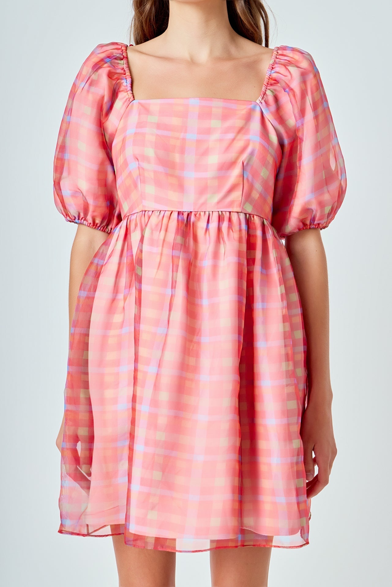 ENDLESS ROSE - Checker Puff Mini Dress - DRESSES available at Objectrare