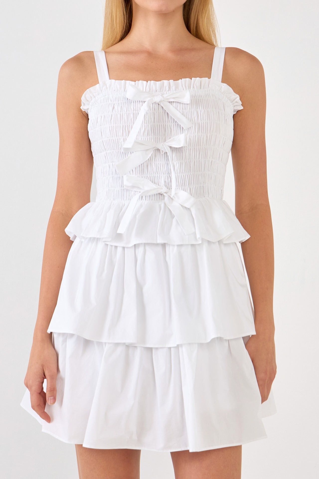 ENGLISH FACTORY - Ruffle tiered Mini Dress with Ties - DRESSES available at Objectrare