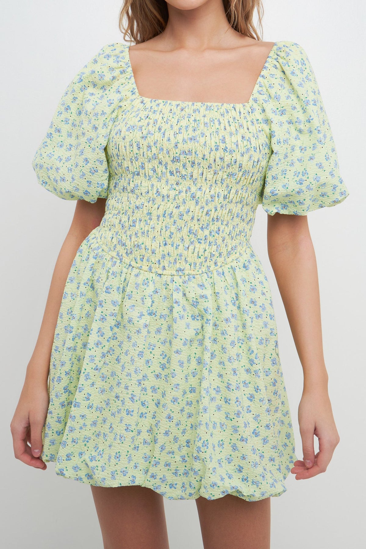 FREE THE ROSES - Floral Smocked Mini Balloon Dress - DRESSES available at Objectrare