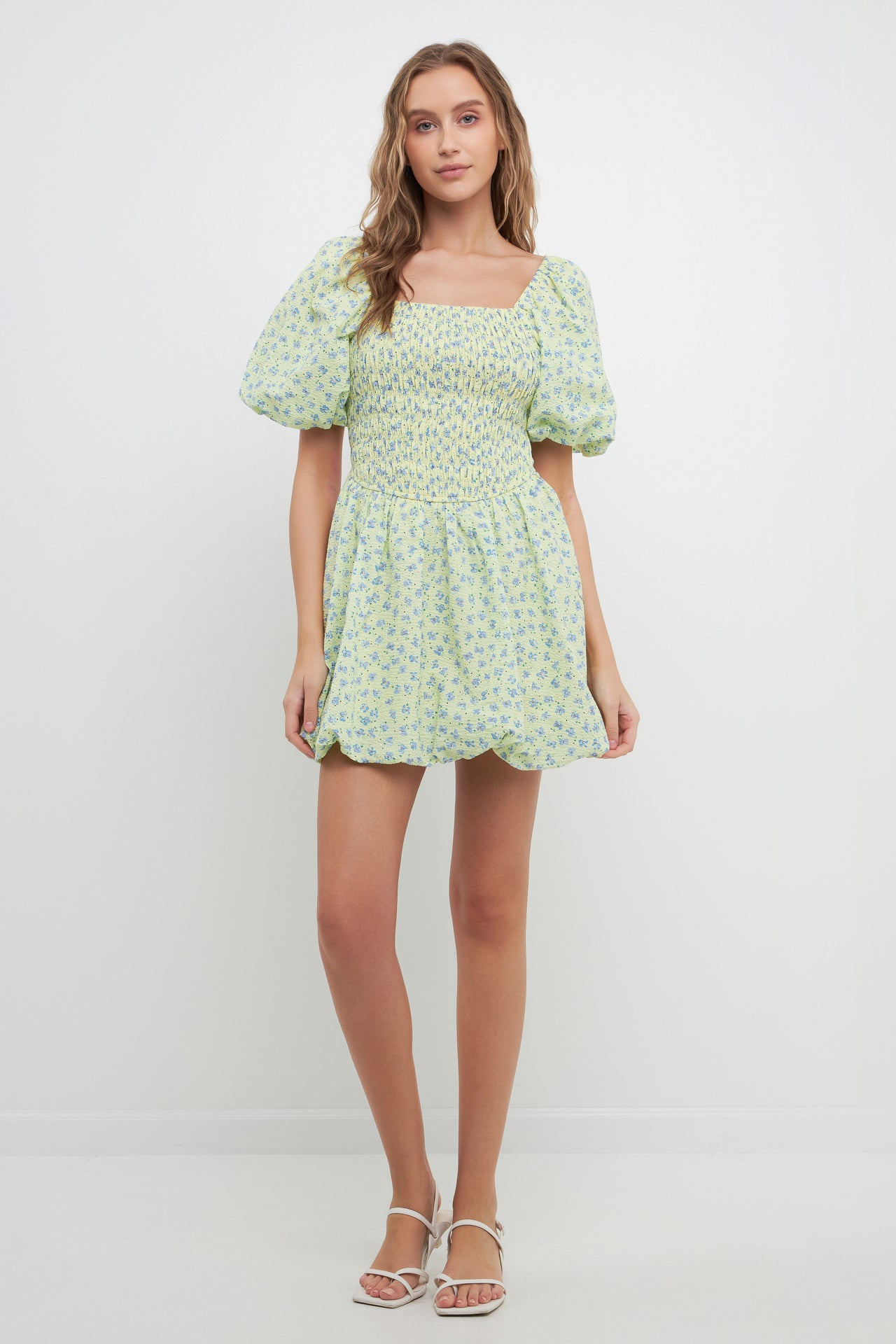 FREE THE ROSES - Floral Smocked Mini Balloon Dress - DRESSES available at Objectrare