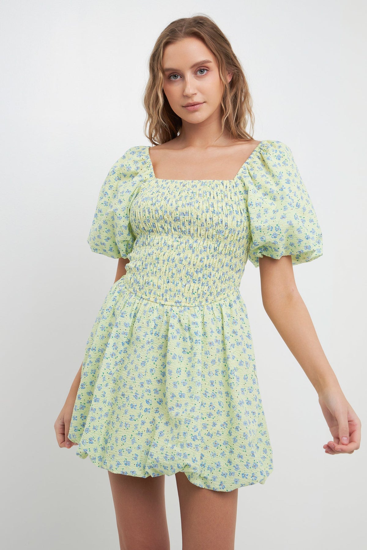 FREE THE ROSES - Floral Smocked Mini Balloon Dress - DRESSES available at Objectrare