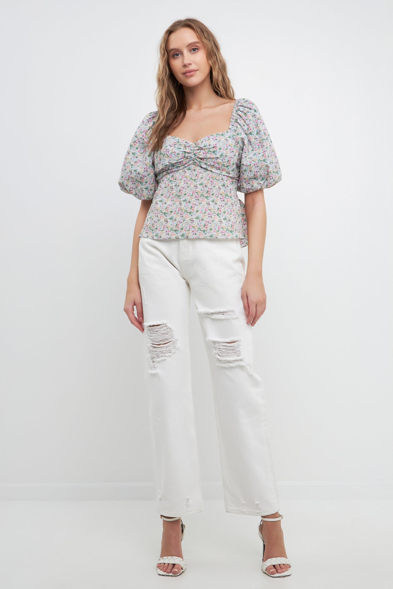 FREE THE ROSES - Sweetheart Neckline Floral Tie Back Top - TOPS available at Objectrare