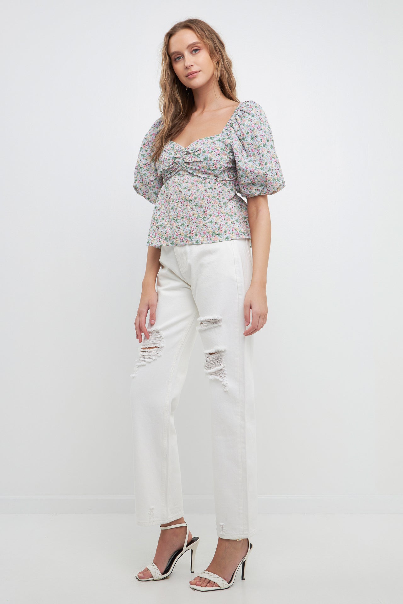 FREE THE ROSES - Sweetheart Neckline Floral Tie Back Top - TOPS available at Objectrare