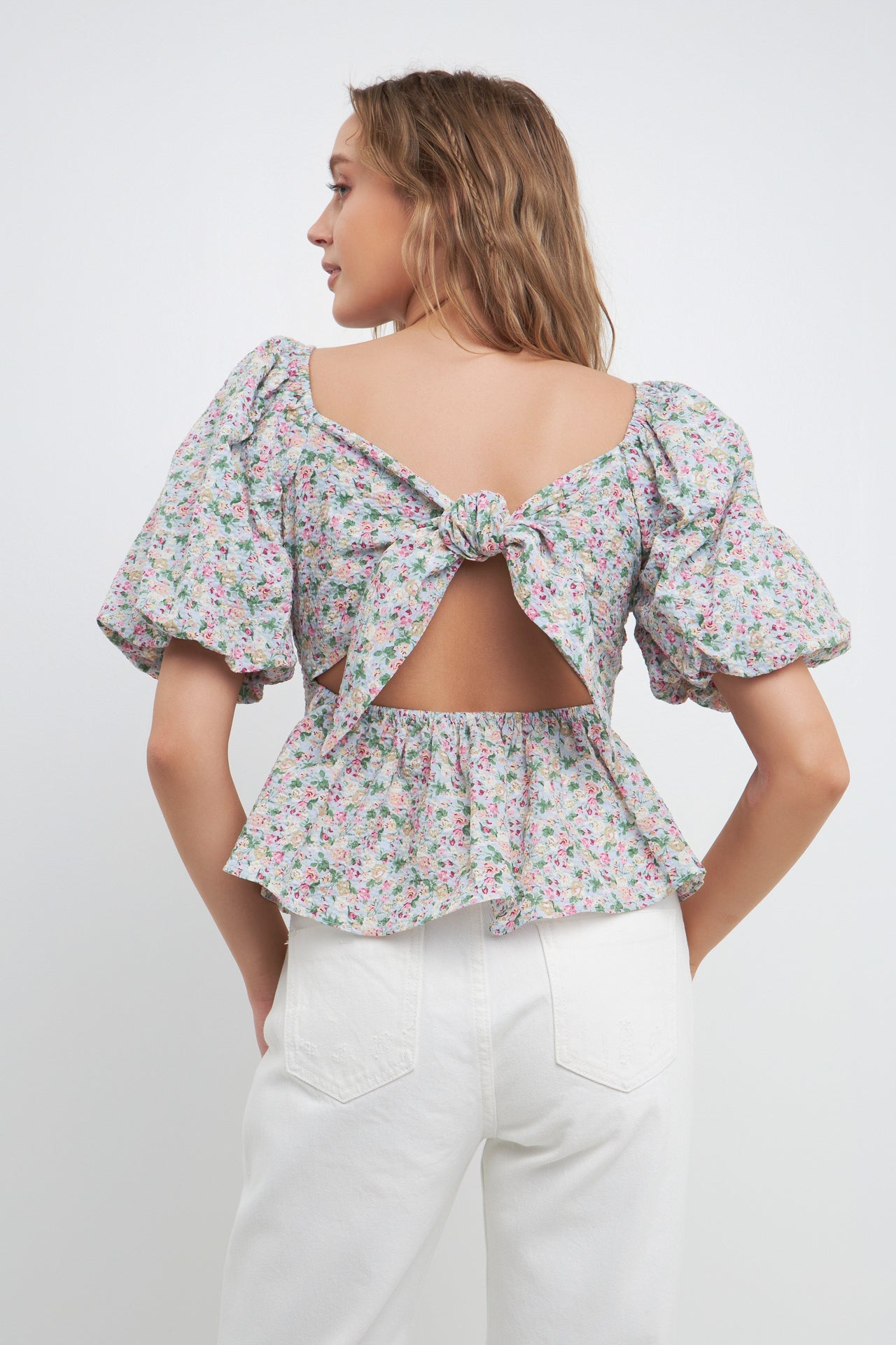 FREE THE ROSES - Sweetheart Neckline Floral Tie Back Top - TOPS available at Objectrare