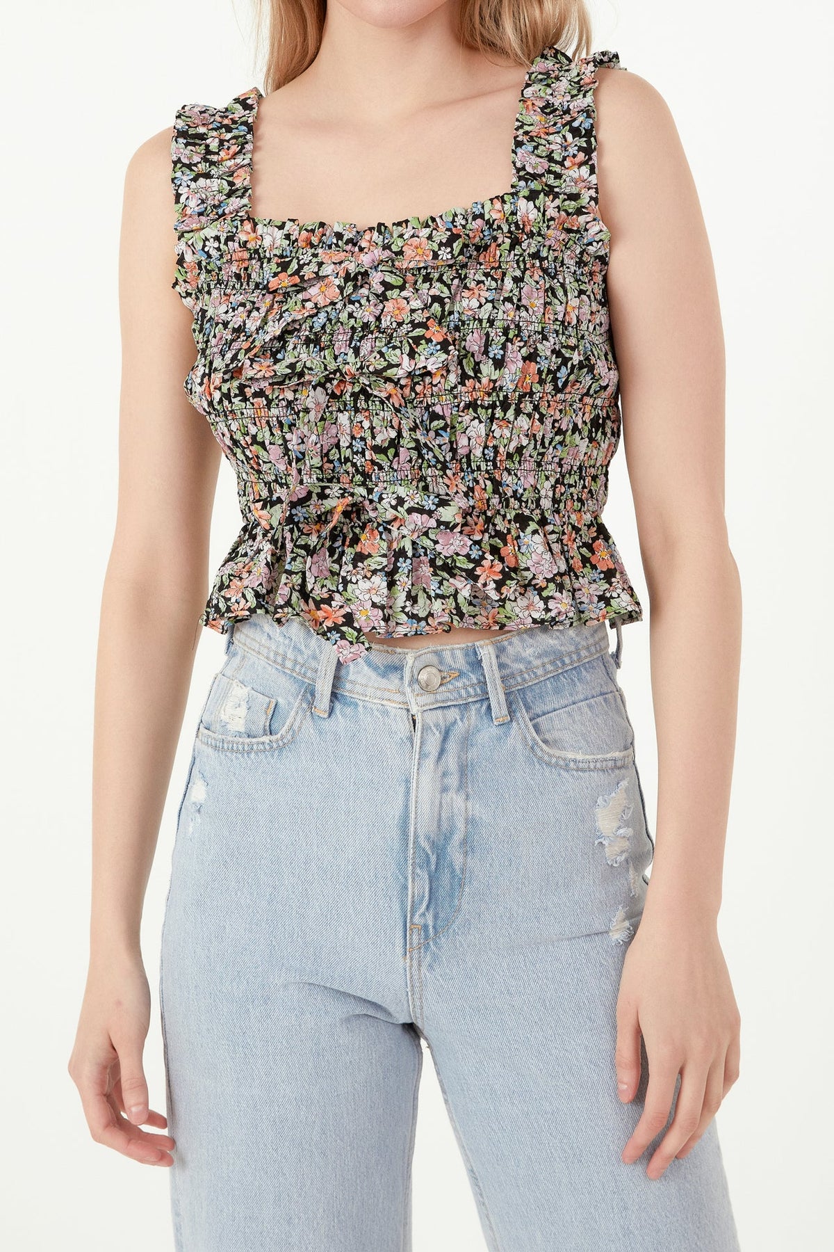 FREE THE ROSES - Floral Smocked Top - TOPS available at Objectrare