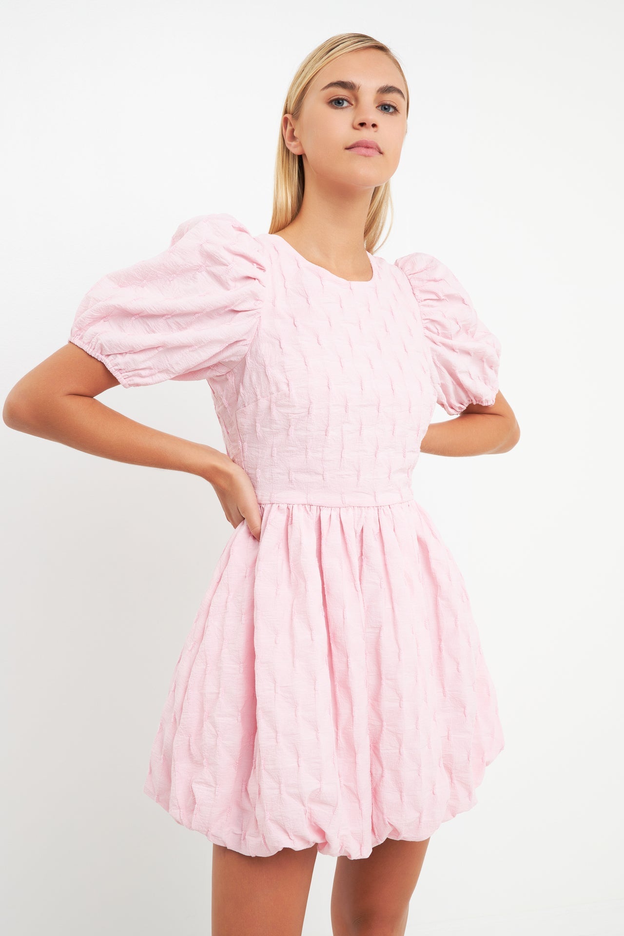 ENGLISH FACTORY - Textured Balloon Mini Dress - DRESSES available at Objectrare