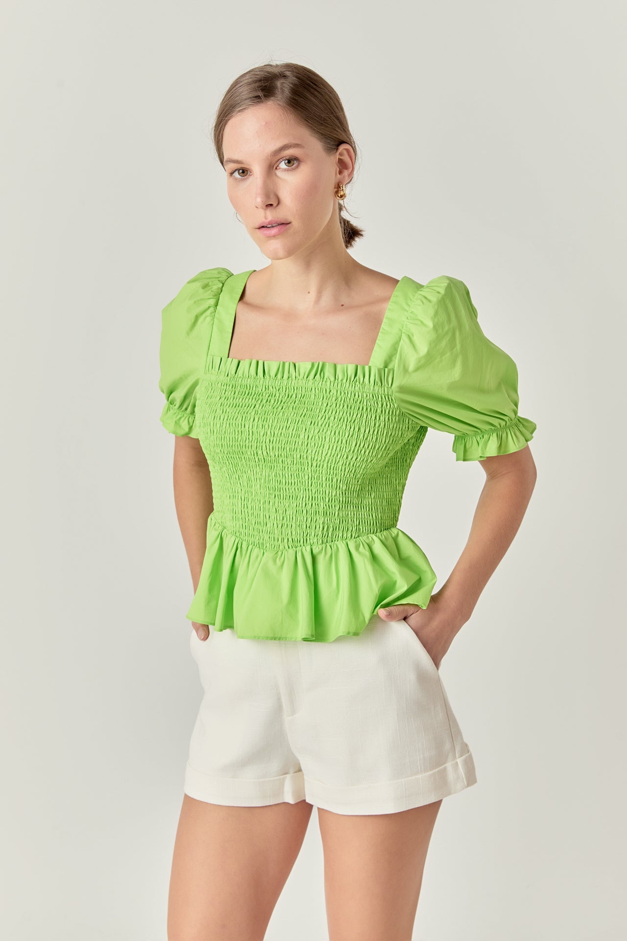 ENGLISH FACTORY - Puff Sleeve Top with Square Neckline - TOPS available at Objectrare
