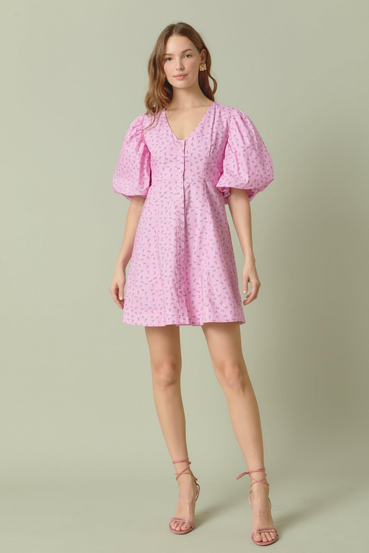 ENDLESS ROSE - Floral Print Mini Dress with Button Detail - DRESSES available at Objectrare
