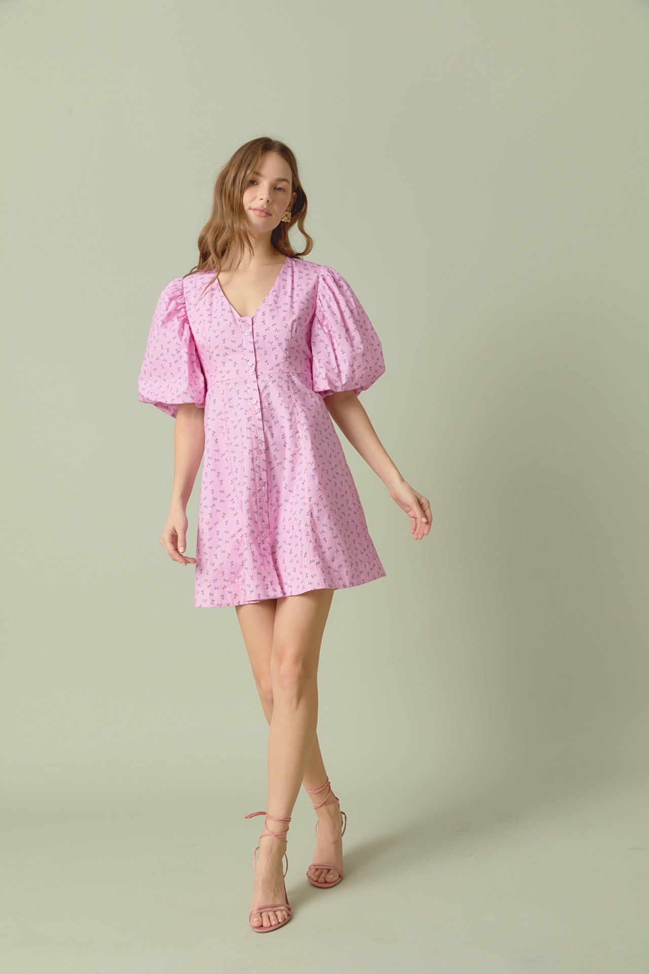 ENDLESS ROSE - Floral Print Mini Dress with Button Detail - DRESSES available at Objectrare