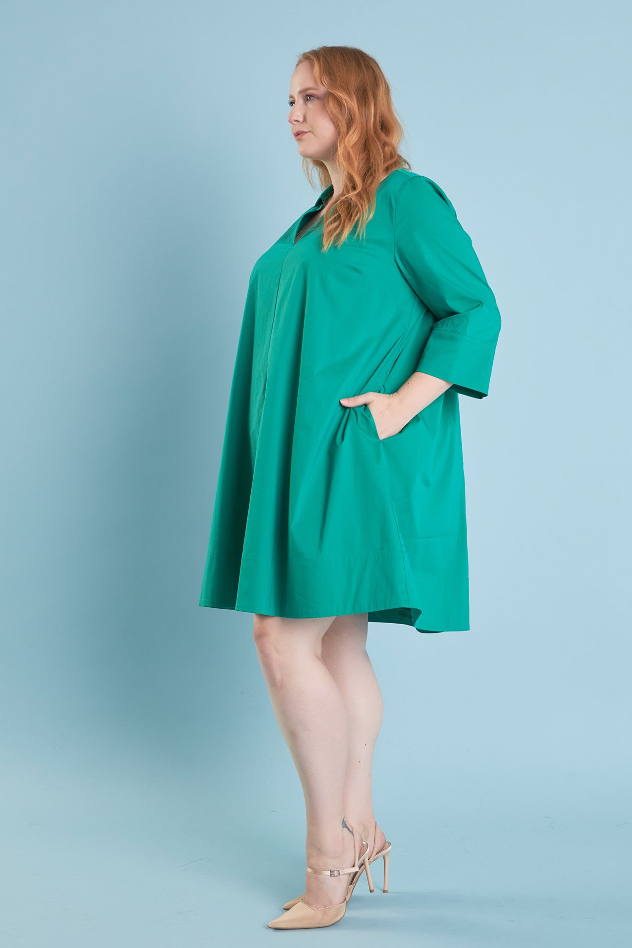 ENGLISH FACTORY - Plus Size A-Line Kaftan Collar Dress - DRESSES available at Objectrare